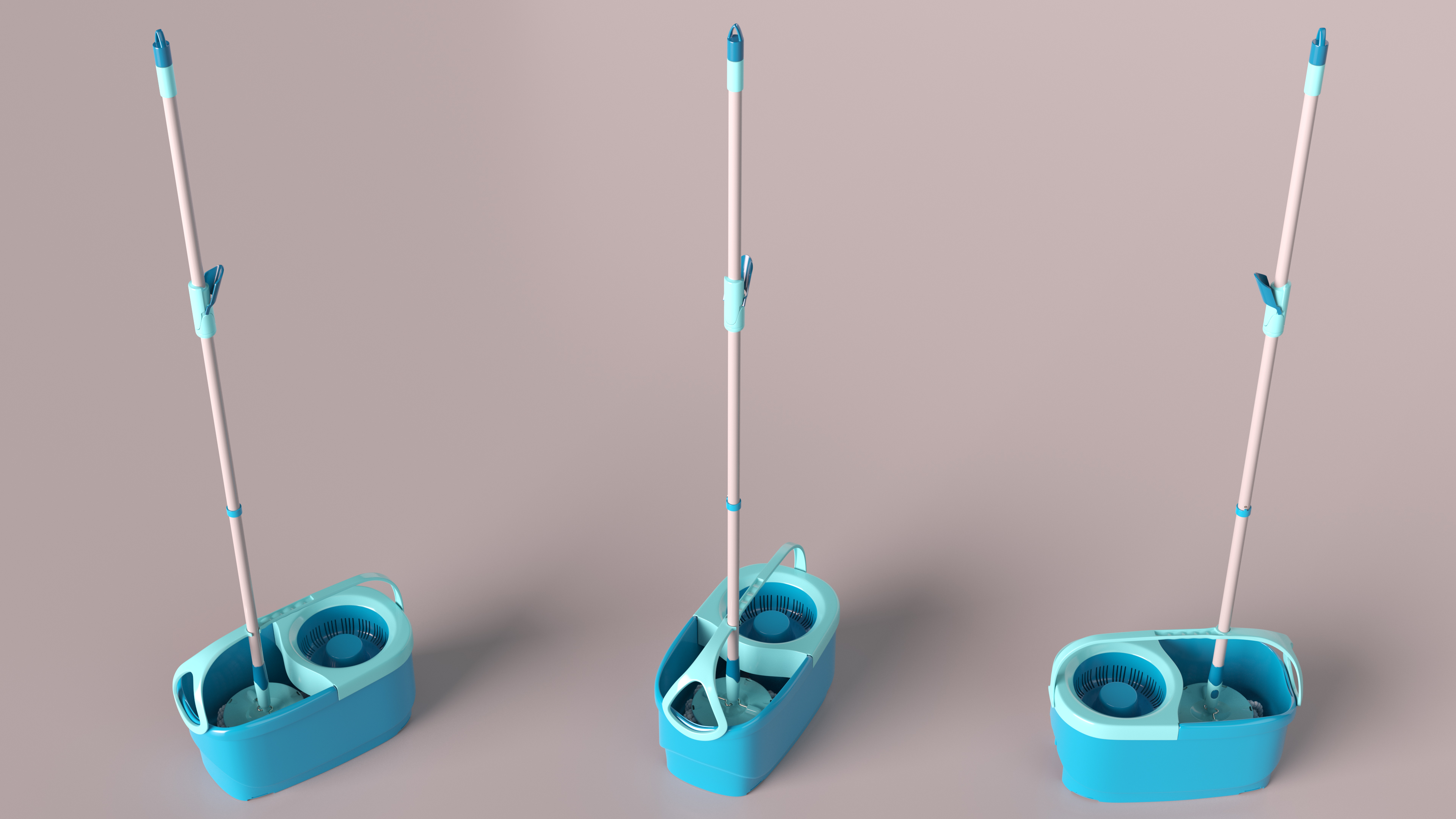 Bucket with Power Spin Wringer and Twist Mop Turquoise 3D model