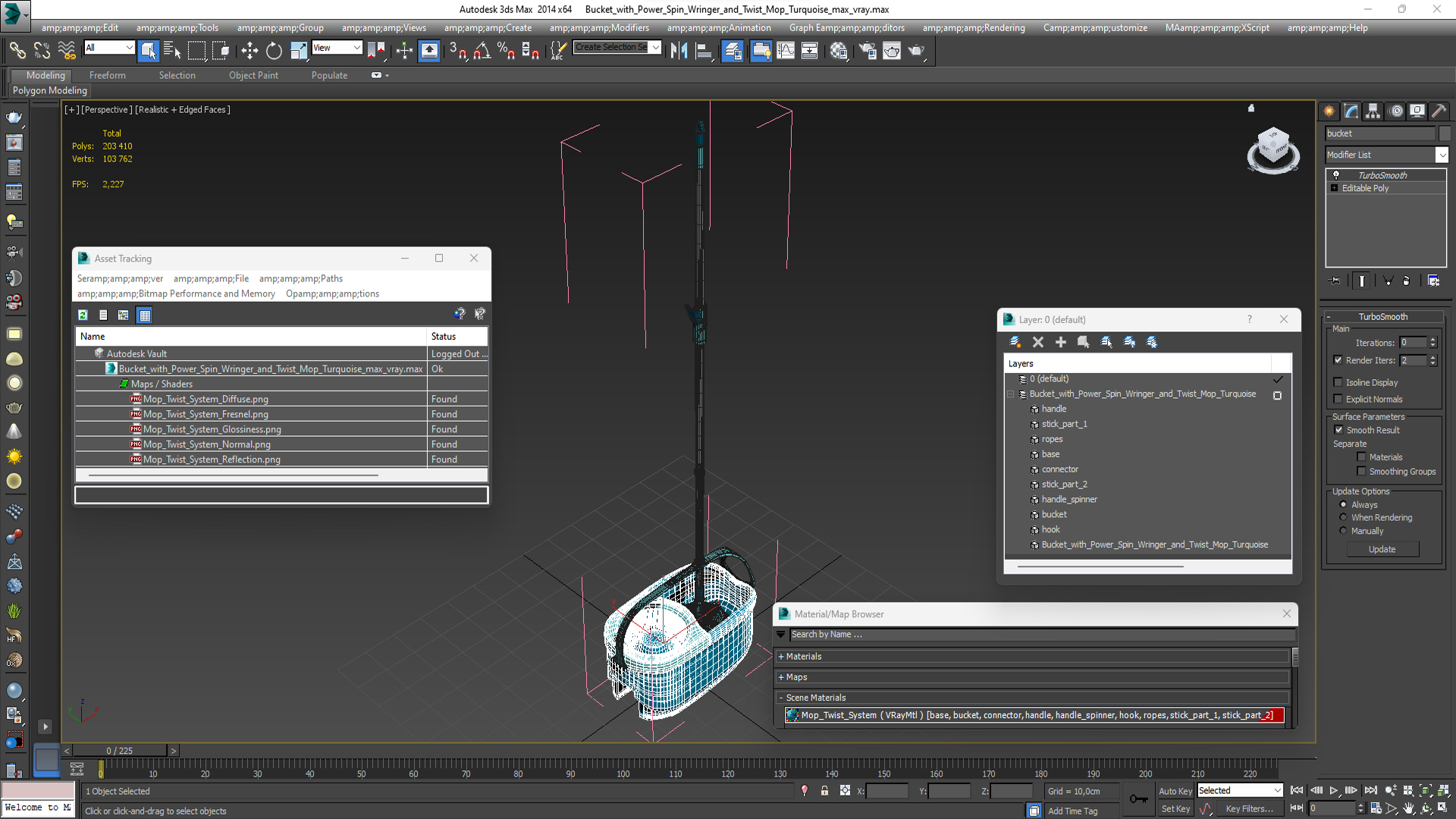 Bucket with Power Spin Wringer and Twist Mop Turquoise 3D model