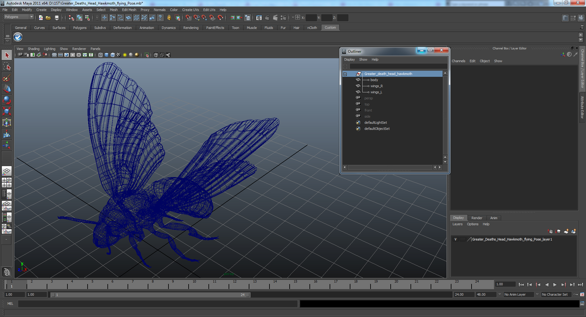 3D model Greater Deaths Head Hawkmoth flying Pose