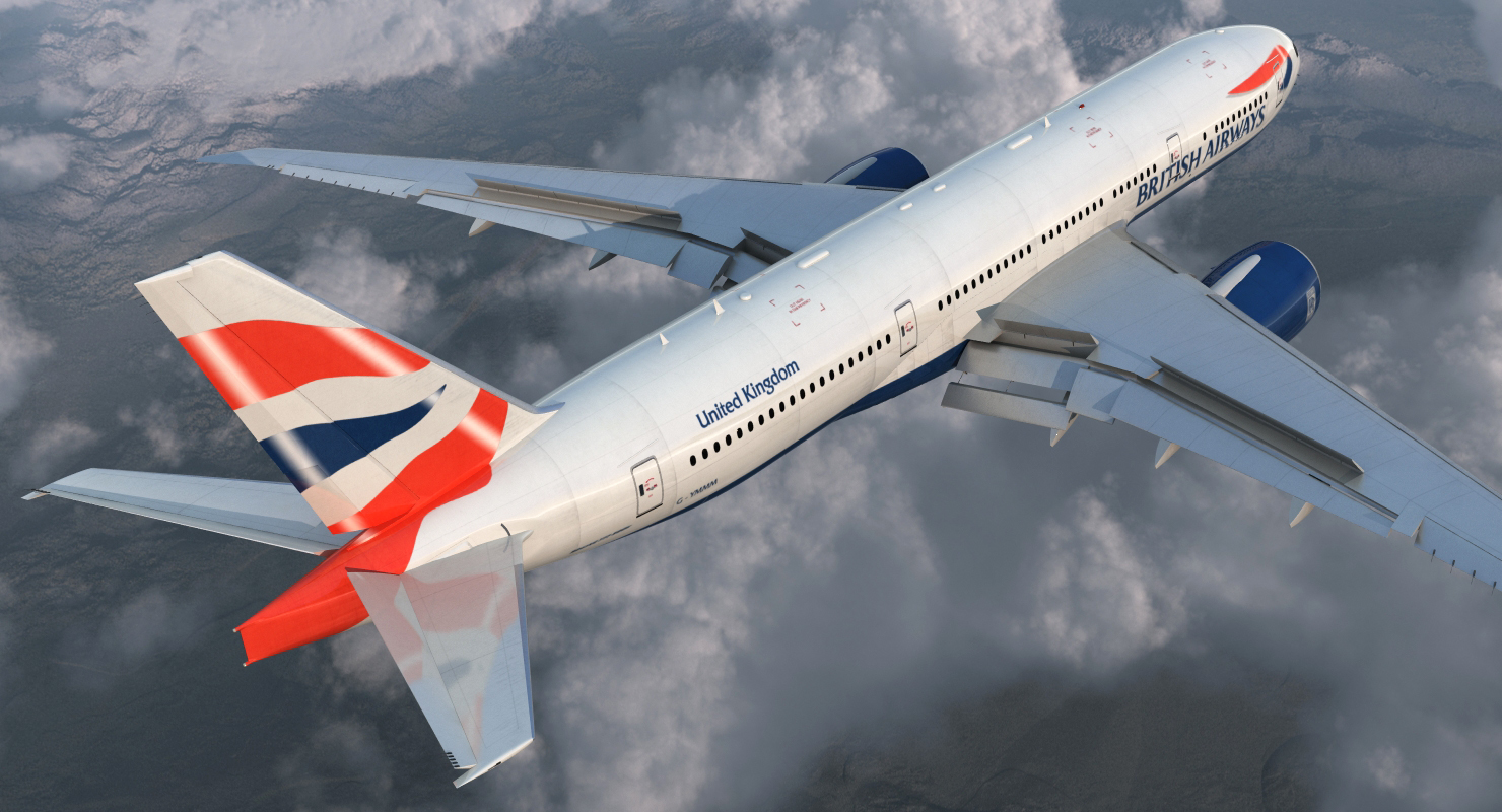 Boeing 777 200LR British Airways Rigged 3D model