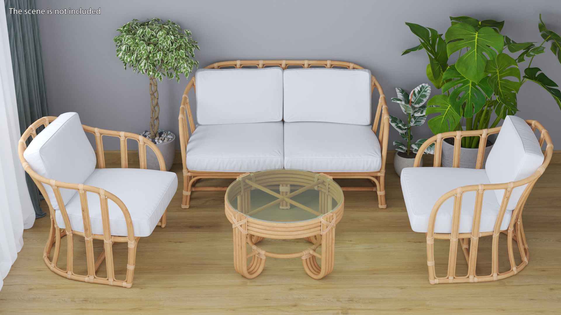 3D Vintage Rattan Sofa with Cushions model
