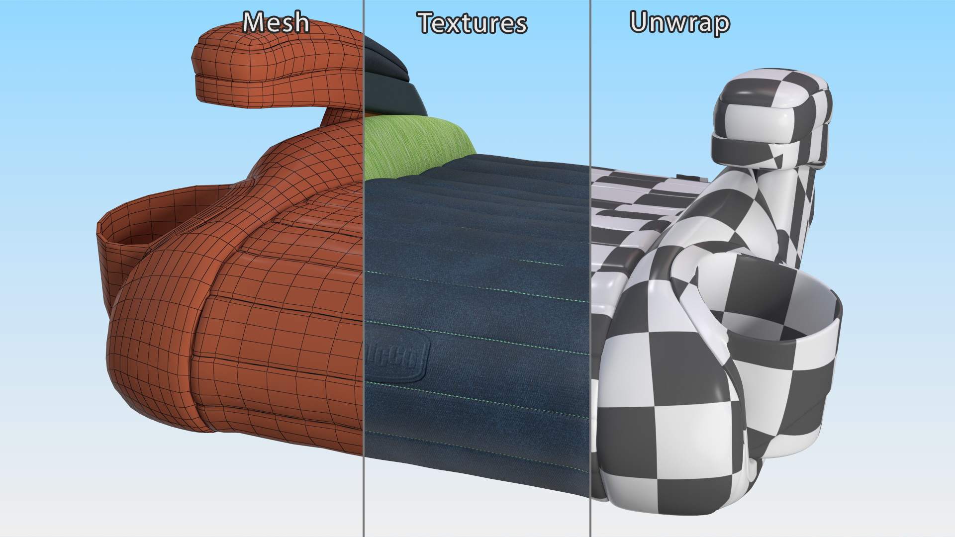 Child Car Seat Without Backrest Green 3D