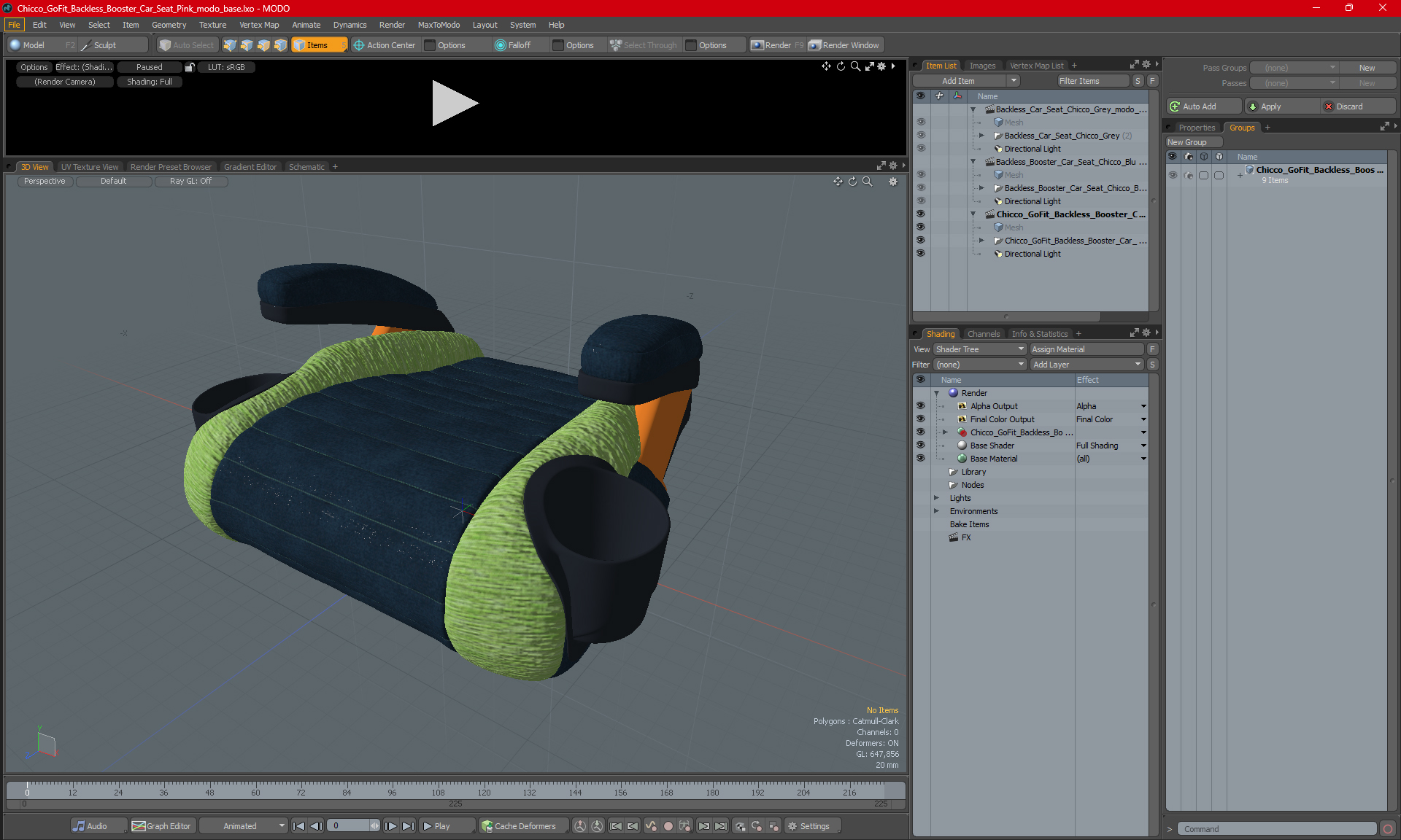 Child Car Seat Without Backrest Green 3D