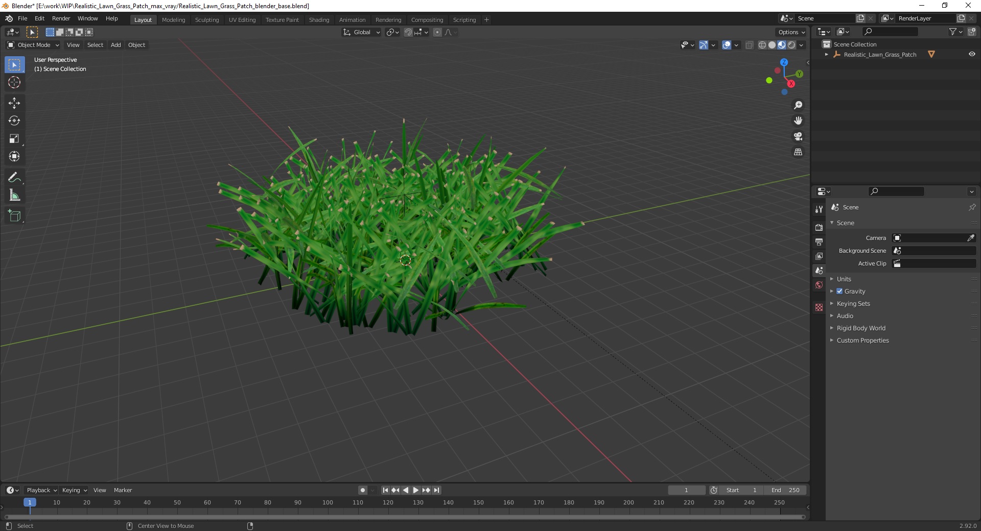 3D Realistic Lawn Grass Patch