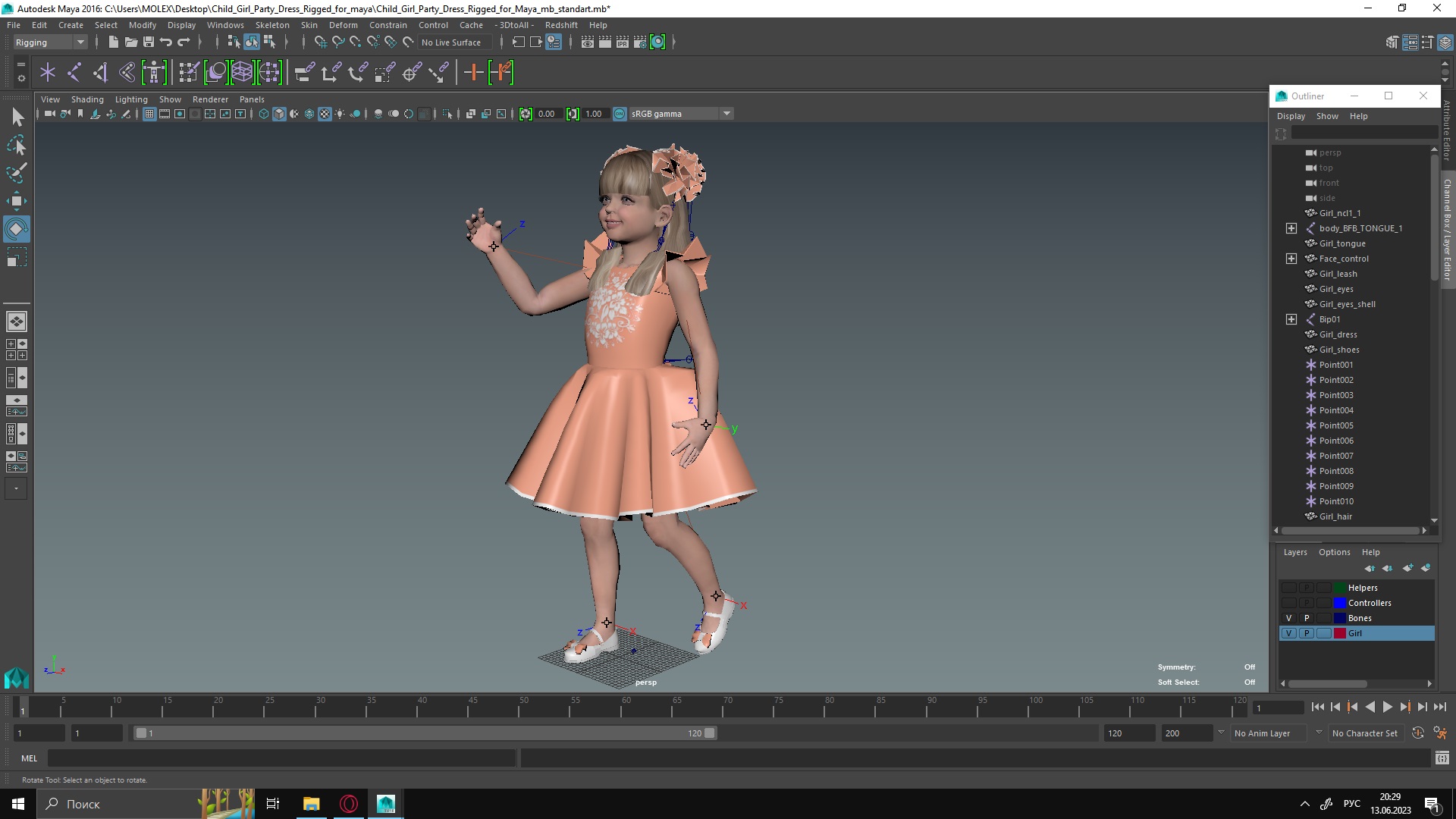 3D Child Girl Party Dress Rigged for Maya model