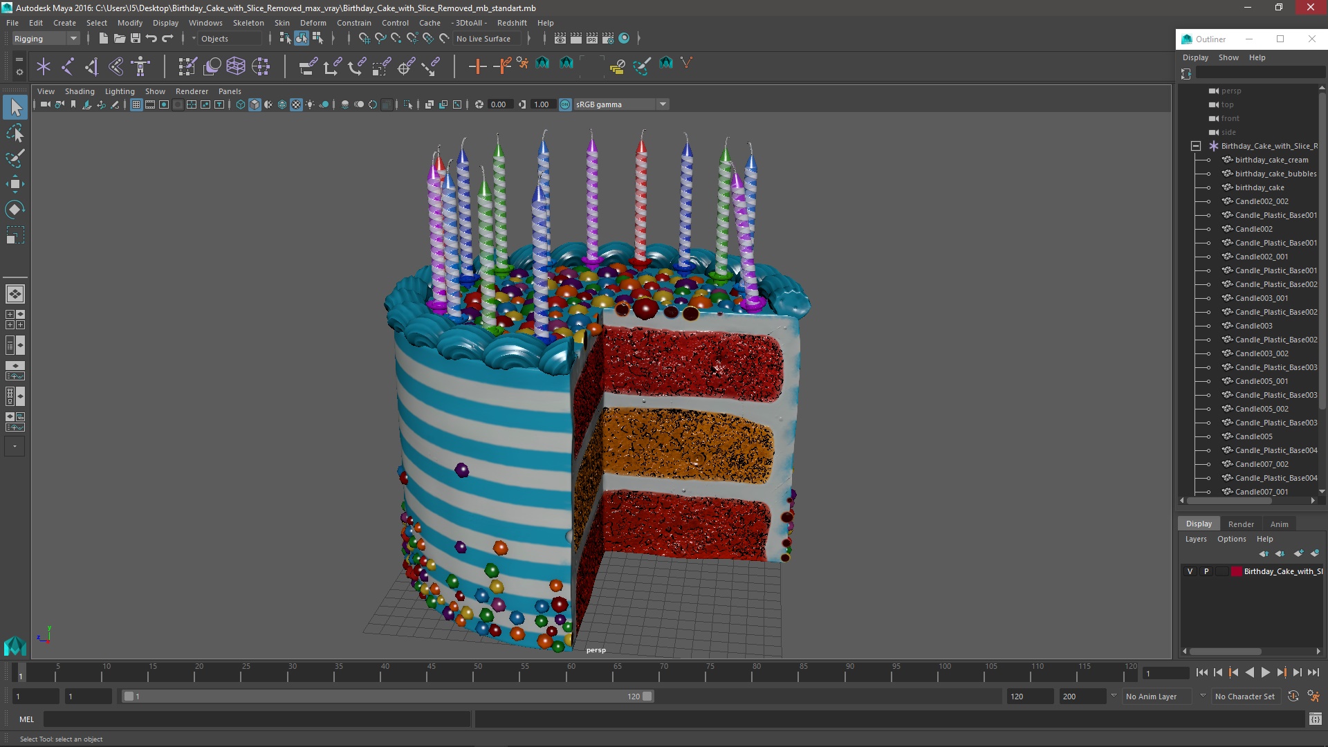 Birthday Cake with Slice Removed 3D