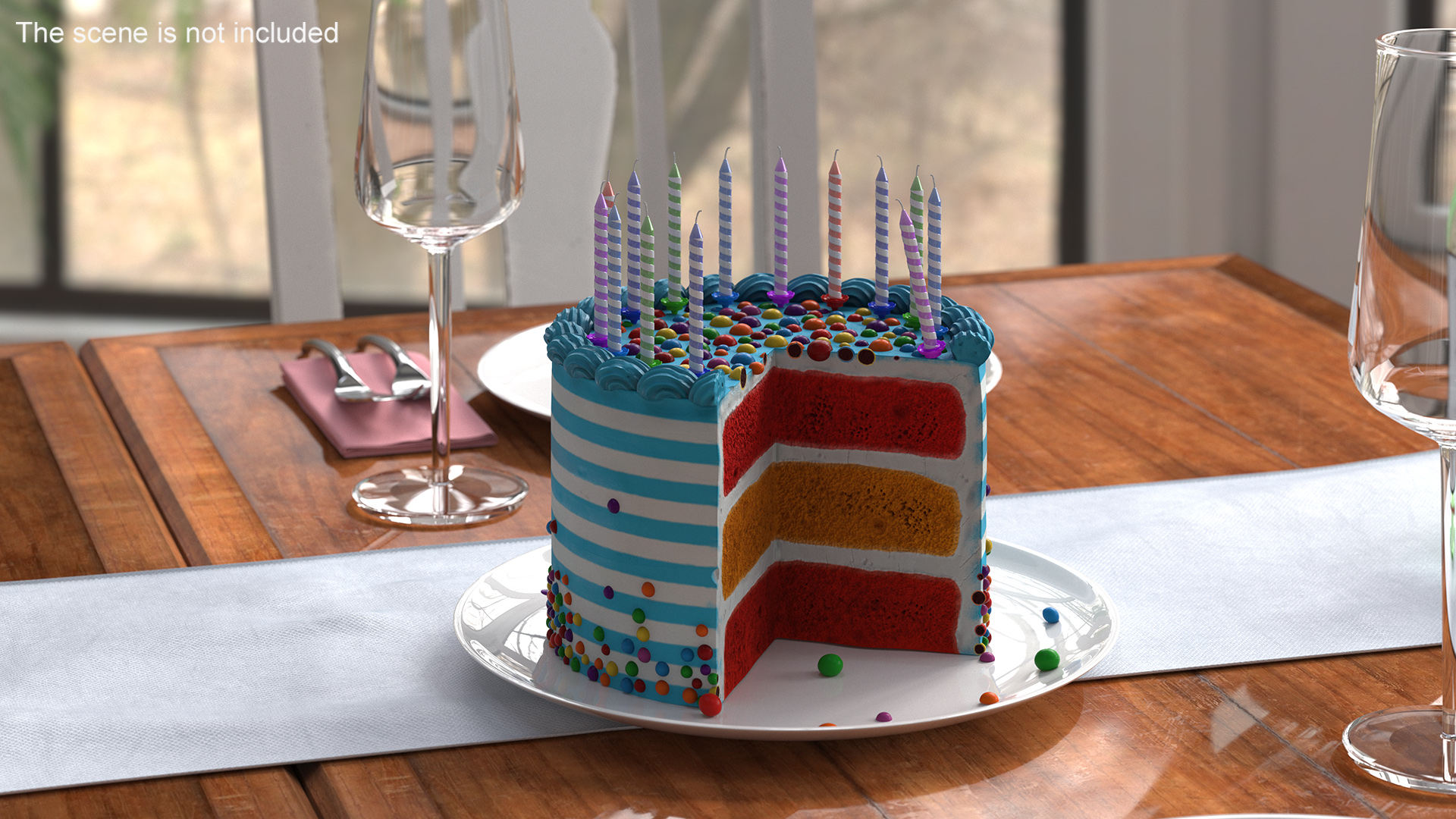 Birthday Cake with Slice Removed 3D