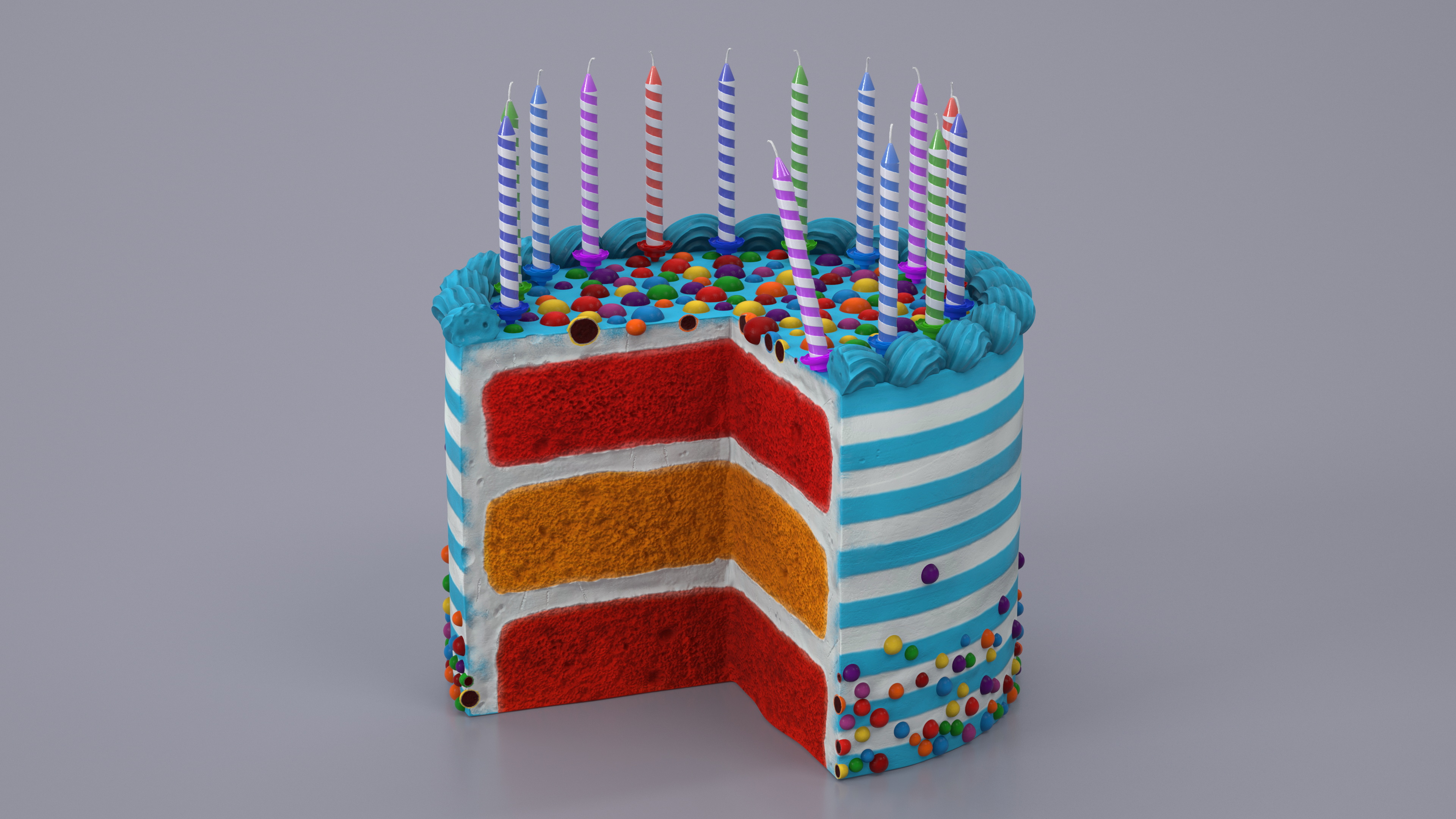 Birthday Cake with Slice Removed 3D