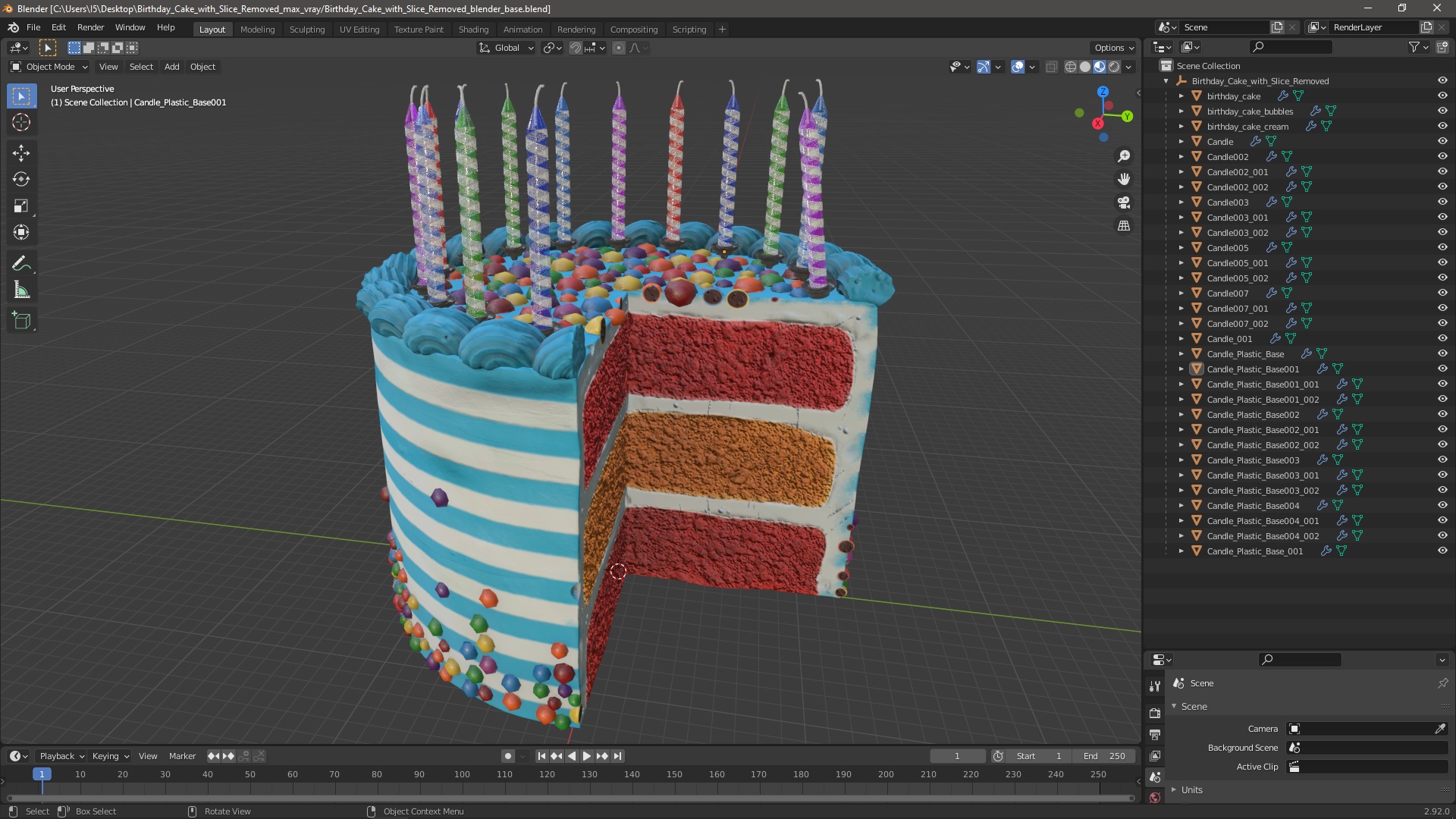 Birthday Cake with Slice Removed 3D