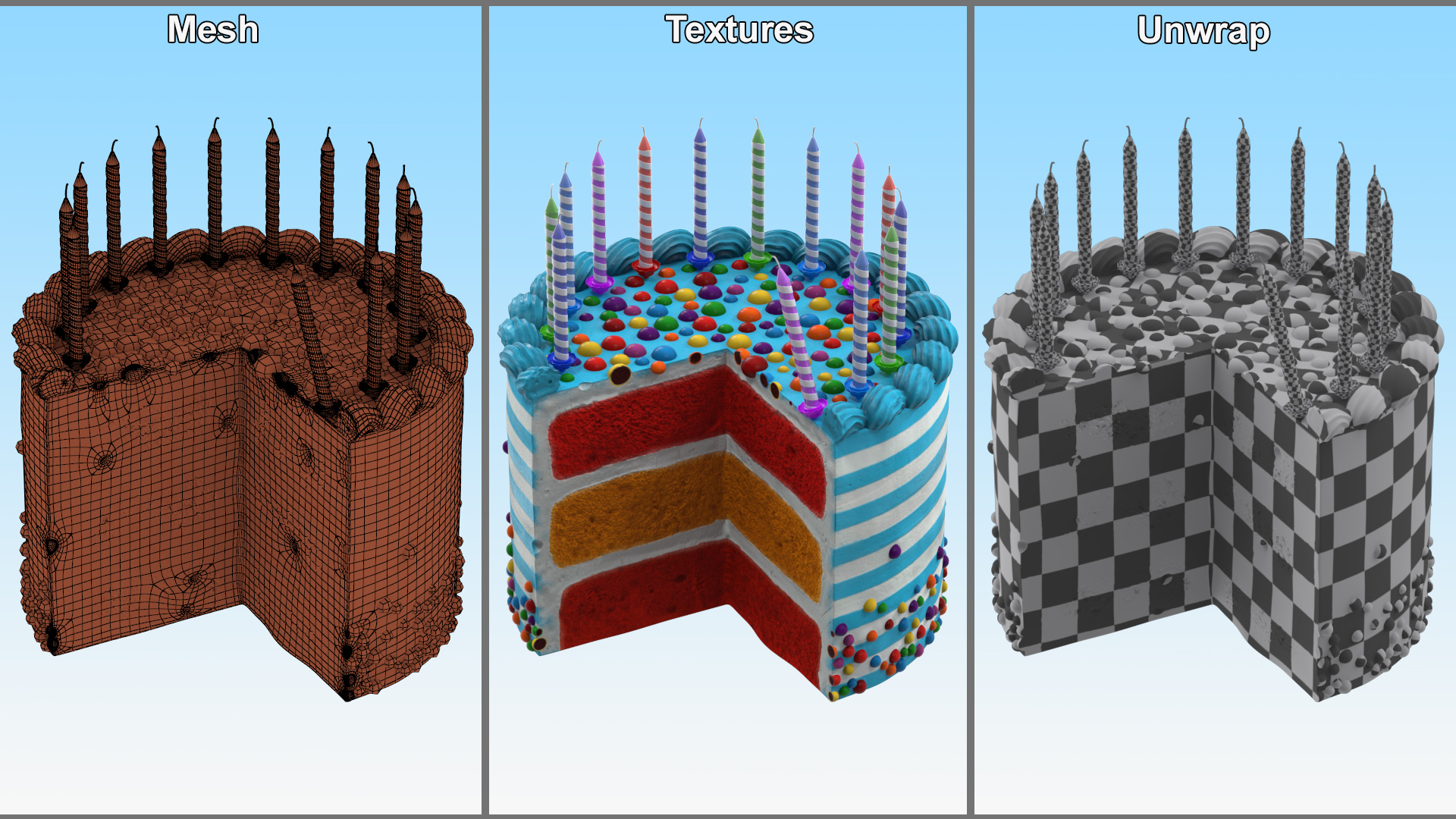 Birthday Cake with Slice Removed 3D