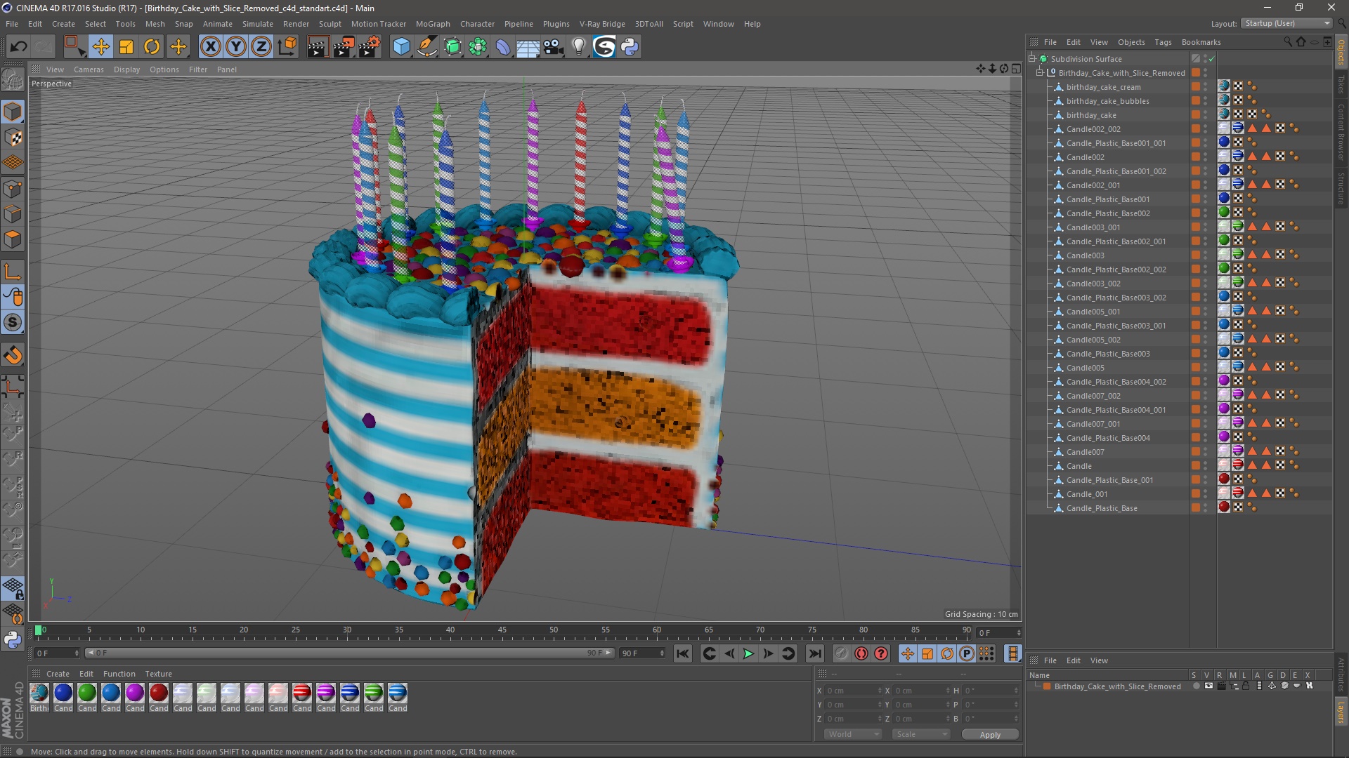 Birthday Cake with Slice Removed 3D