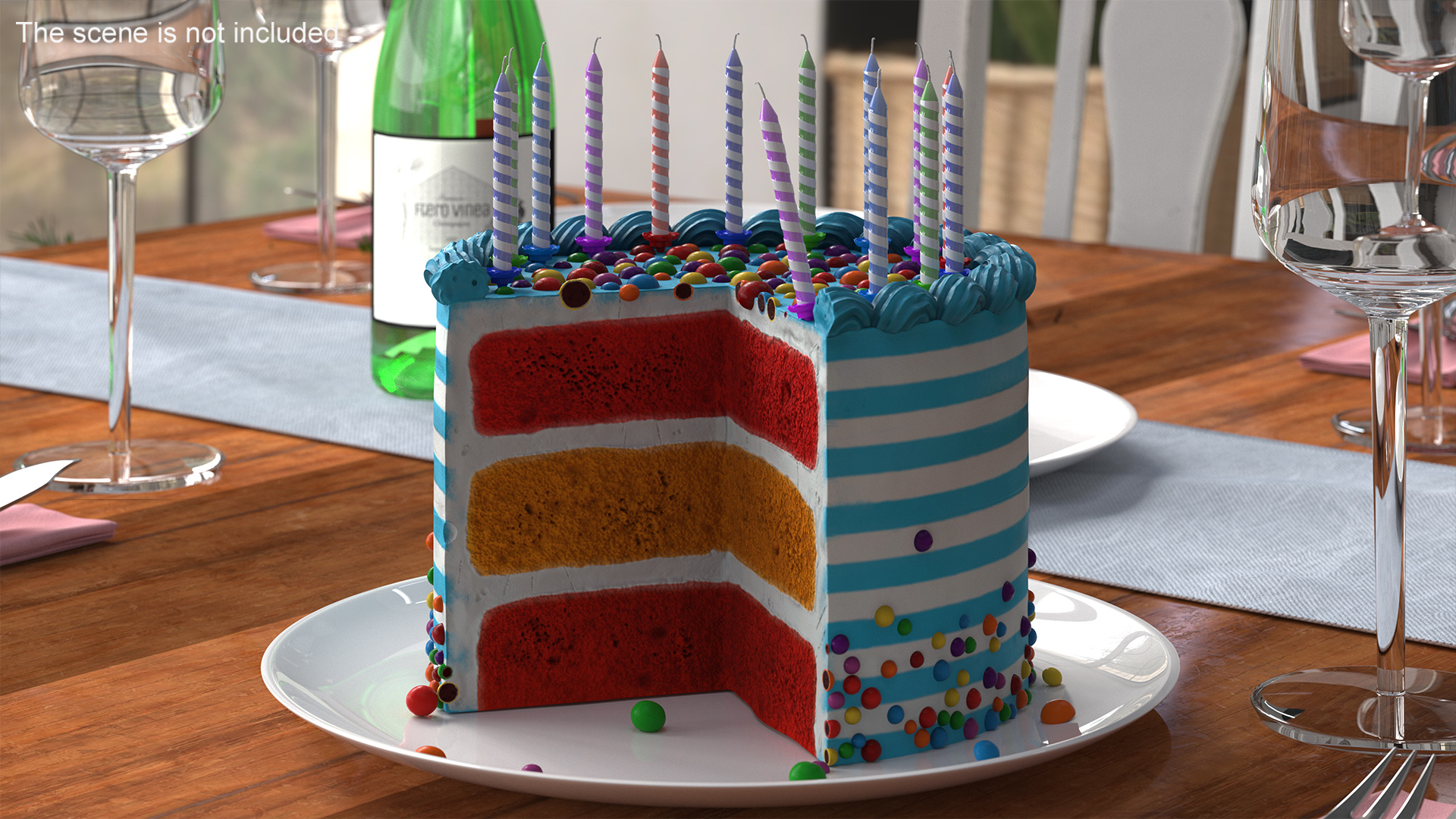 Birthday Cake with Slice Removed 3D