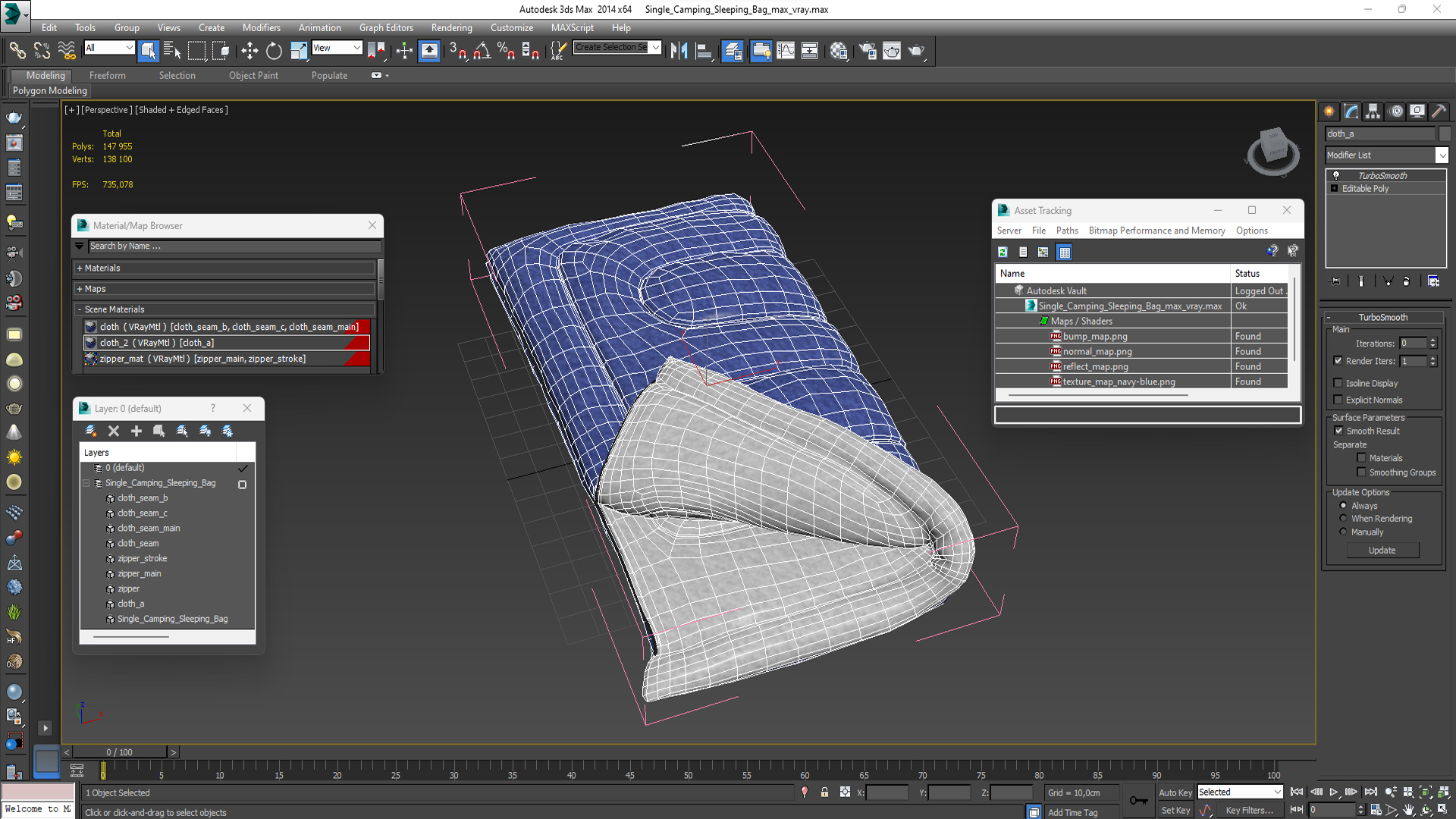 Single Camping Sleeping Bag 3D