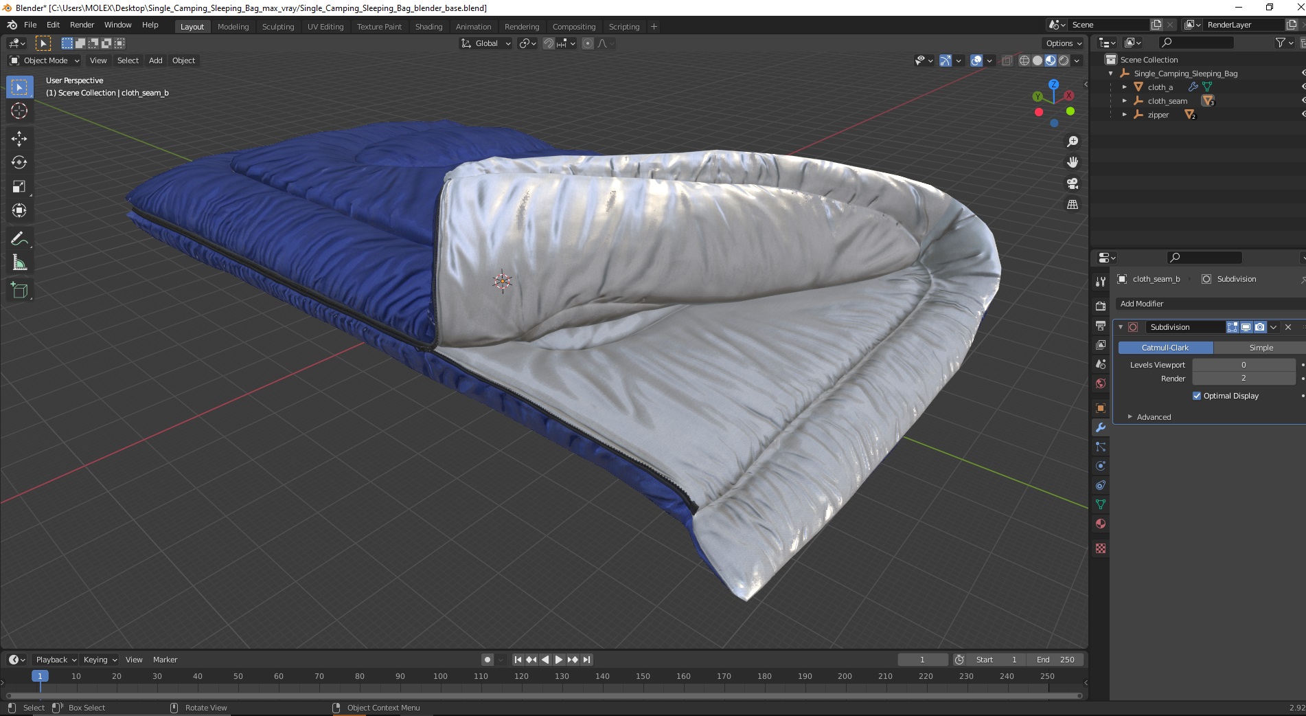 Single Camping Sleeping Bag 3D