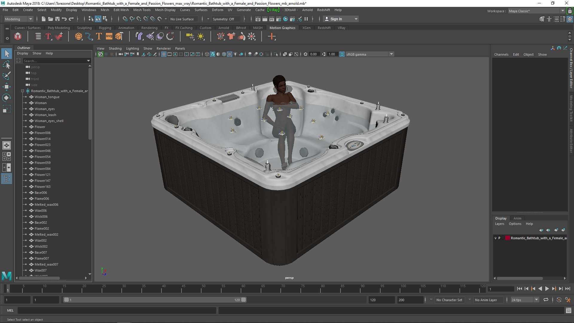 3D model Romantic Bathtub with a Female and Passion Flowers