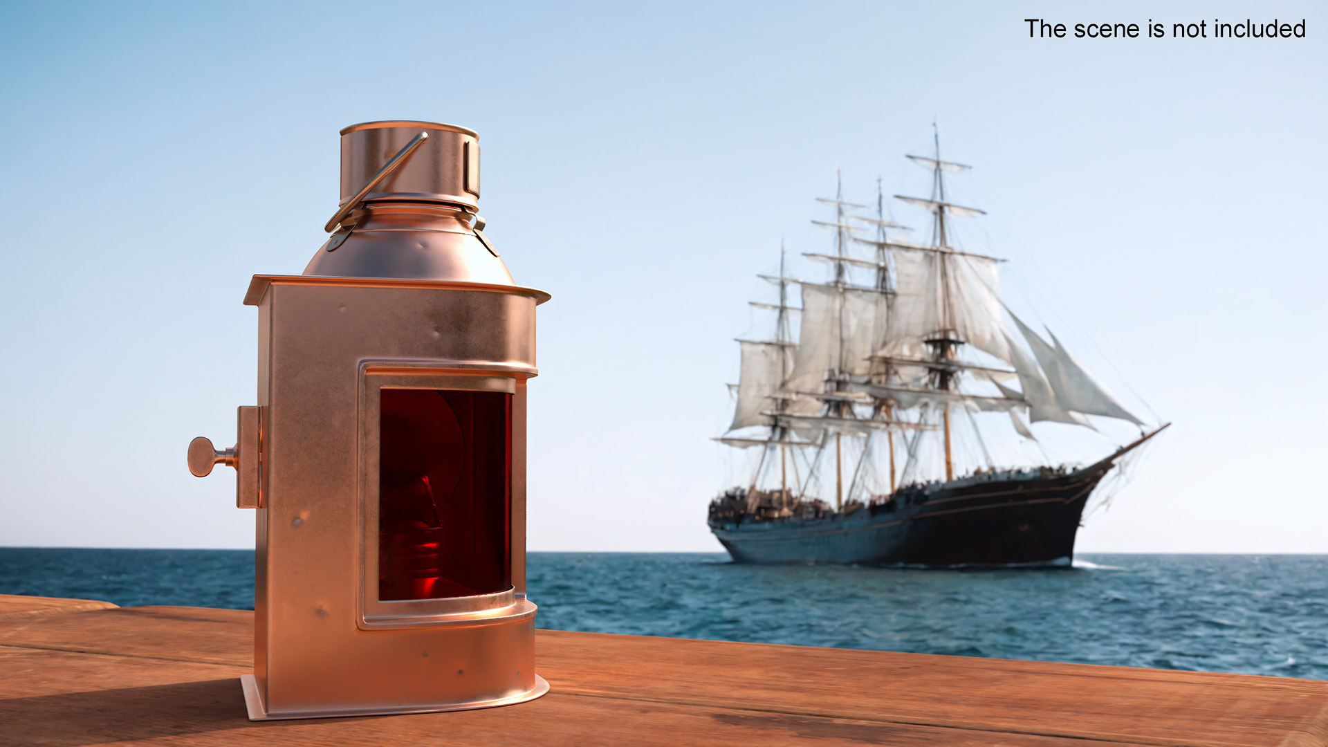 Antique Copper Ship Lantern with Red Glass 3D
