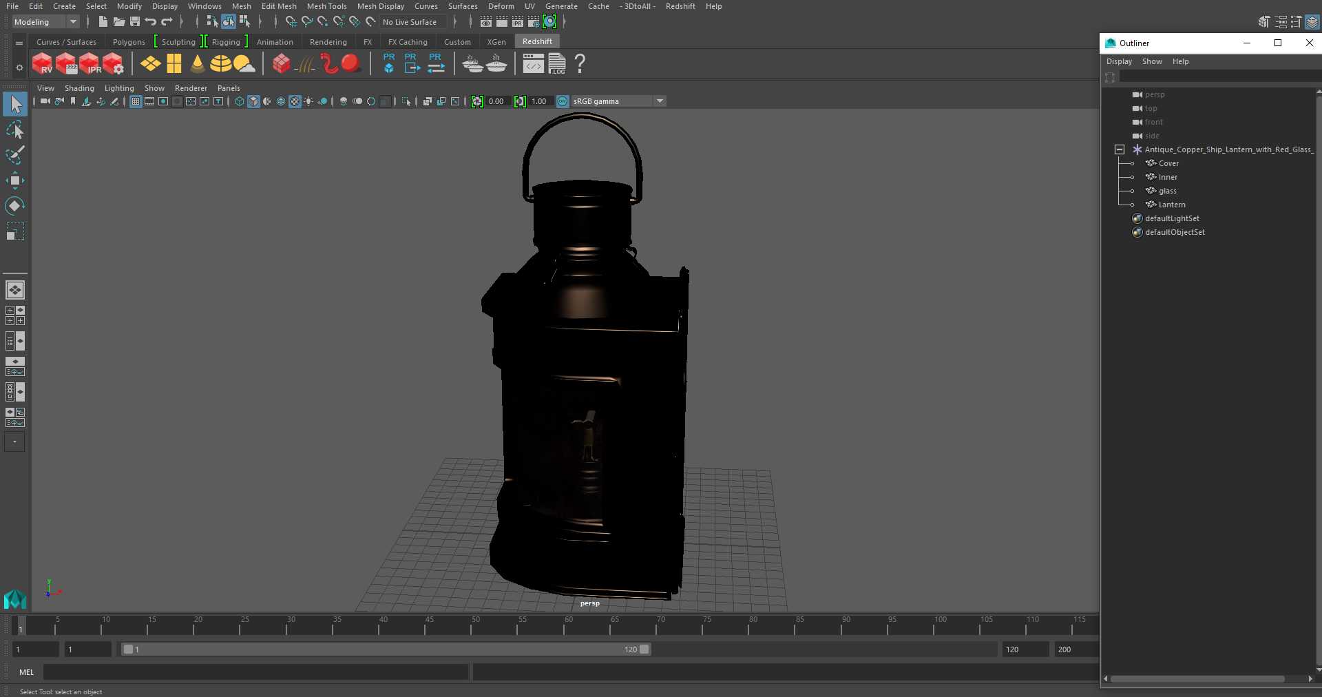 Antique Copper Ship Lantern with Red Glass 3D