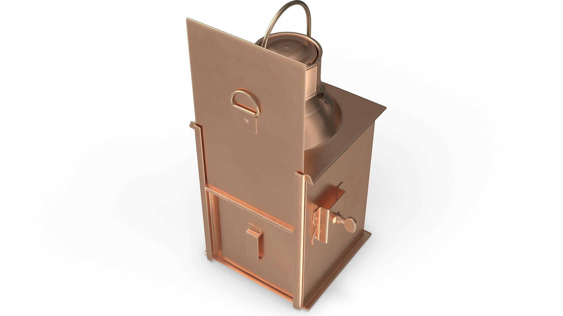 Antique Copper Ship Lantern with Red Glass 3D