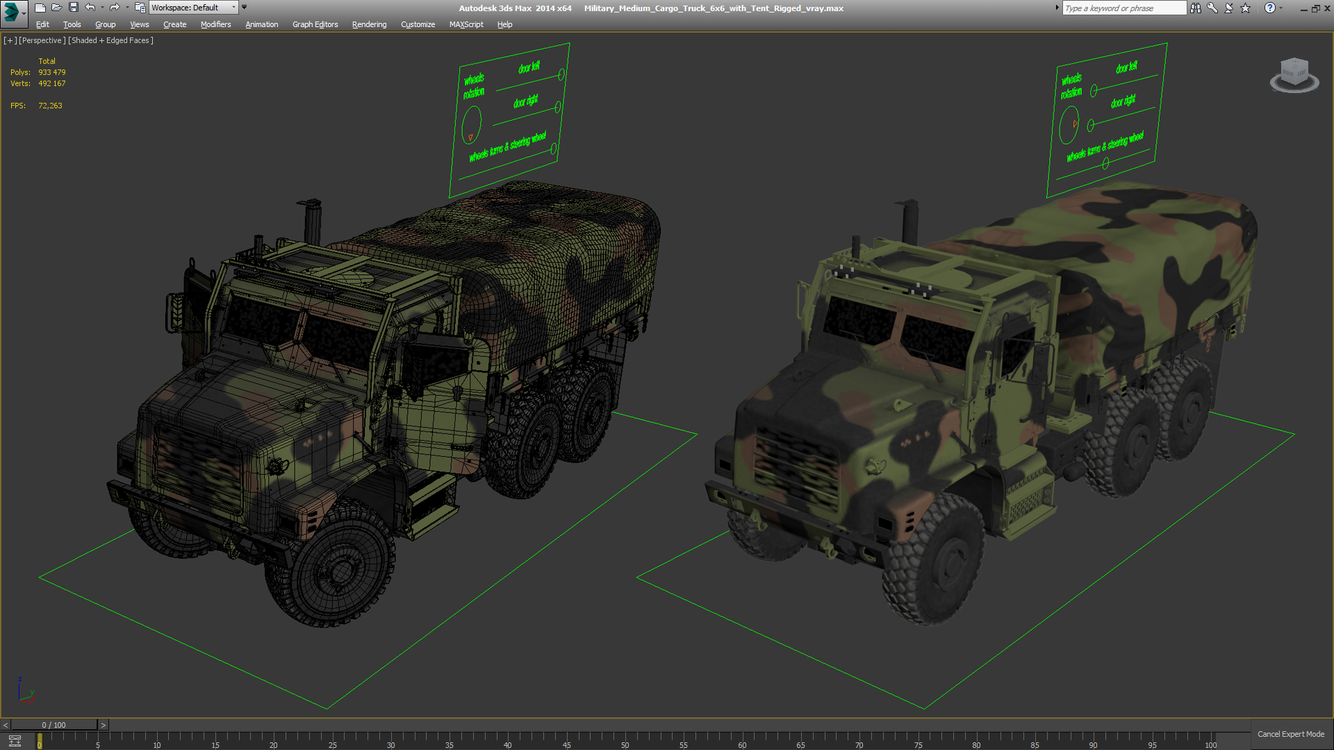 3D Military Medium Cargo Truck 6x6 with Tent Rigged model