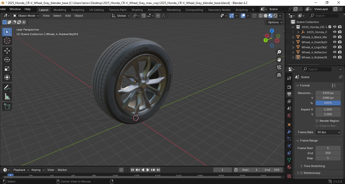 3D 2025 Honda CR-V Wheel Gray