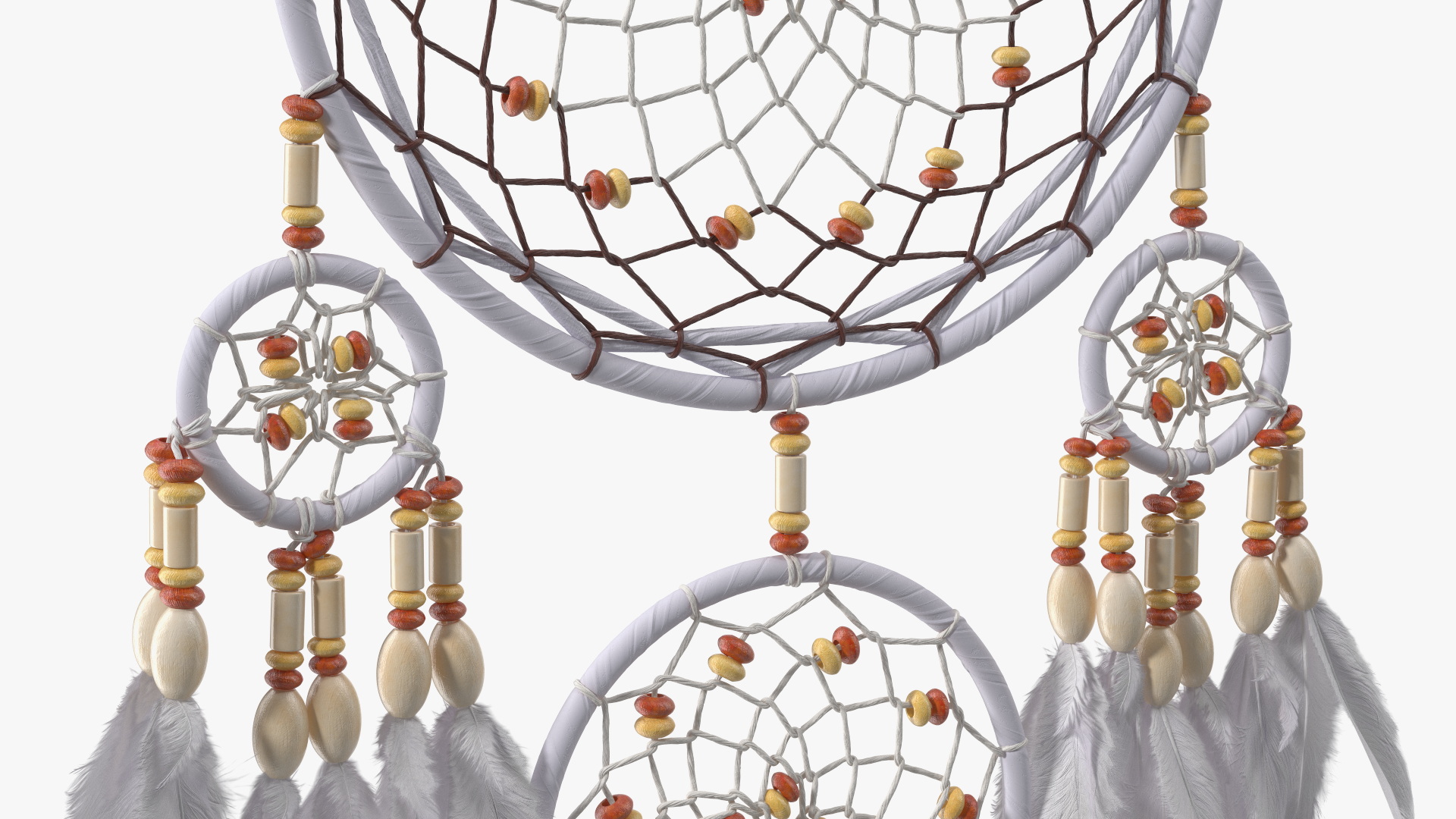 Dreamcatcher with Feathers and Beads Four Rings 3D