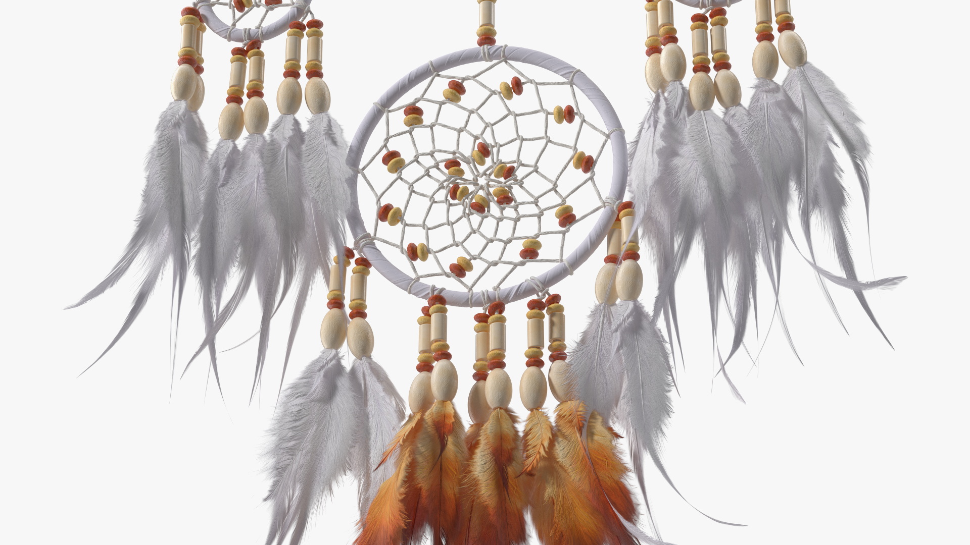 Dreamcatcher with Feathers and Beads Four Rings 3D