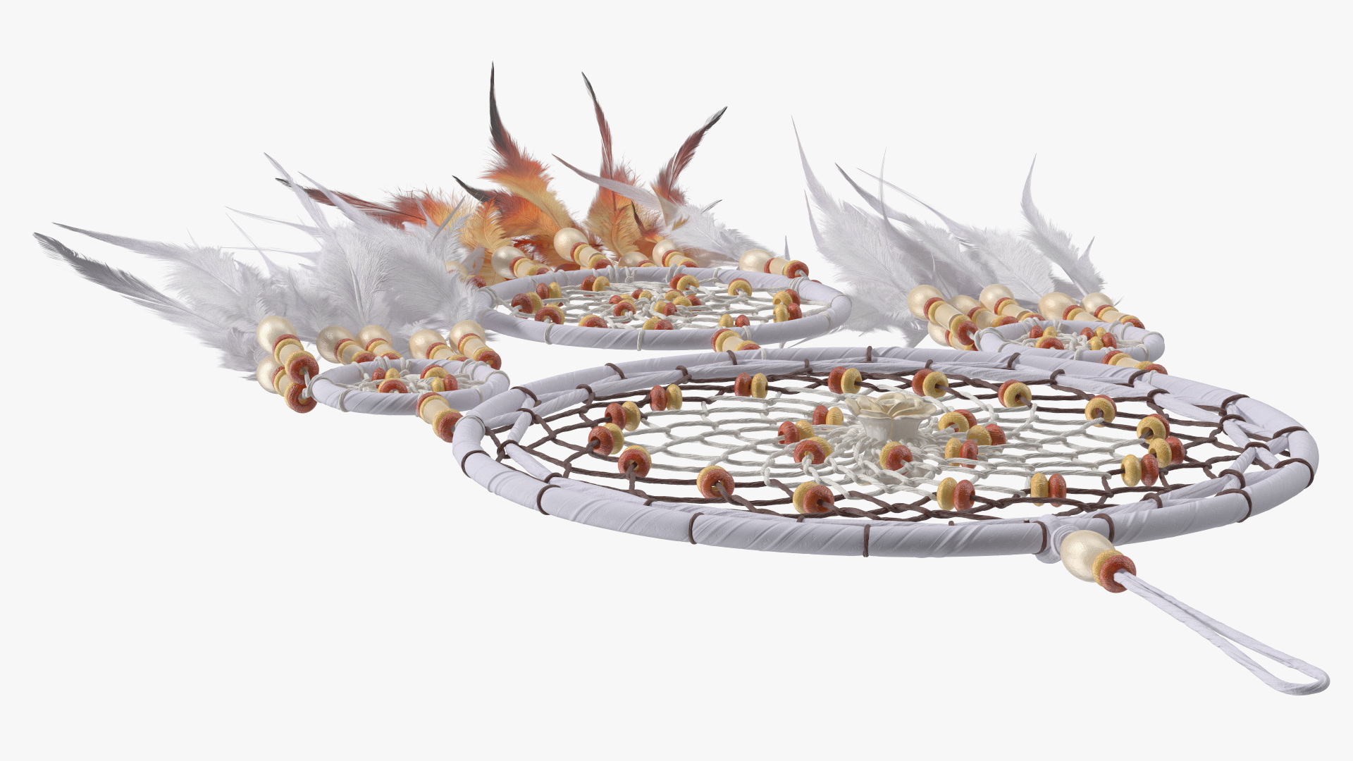 Dreamcatcher with Feathers and Beads Four Rings 3D