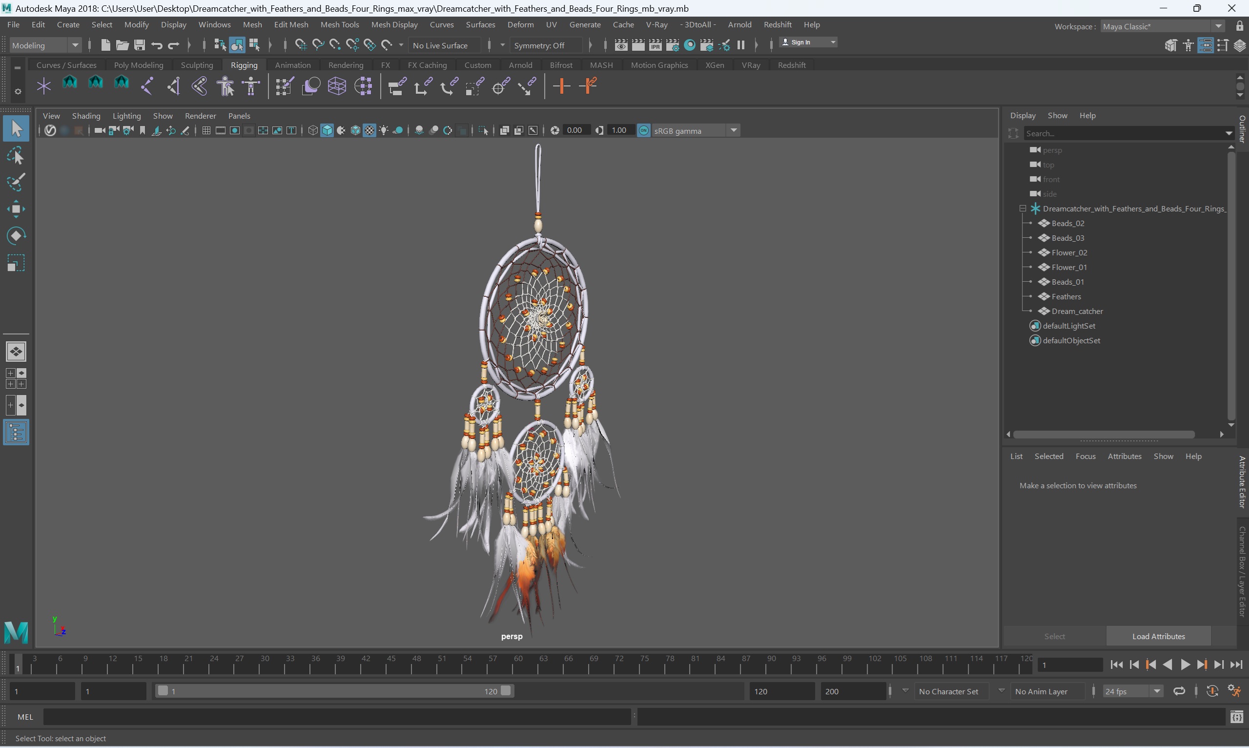 Dreamcatcher with Feathers and Beads Four Rings 3D