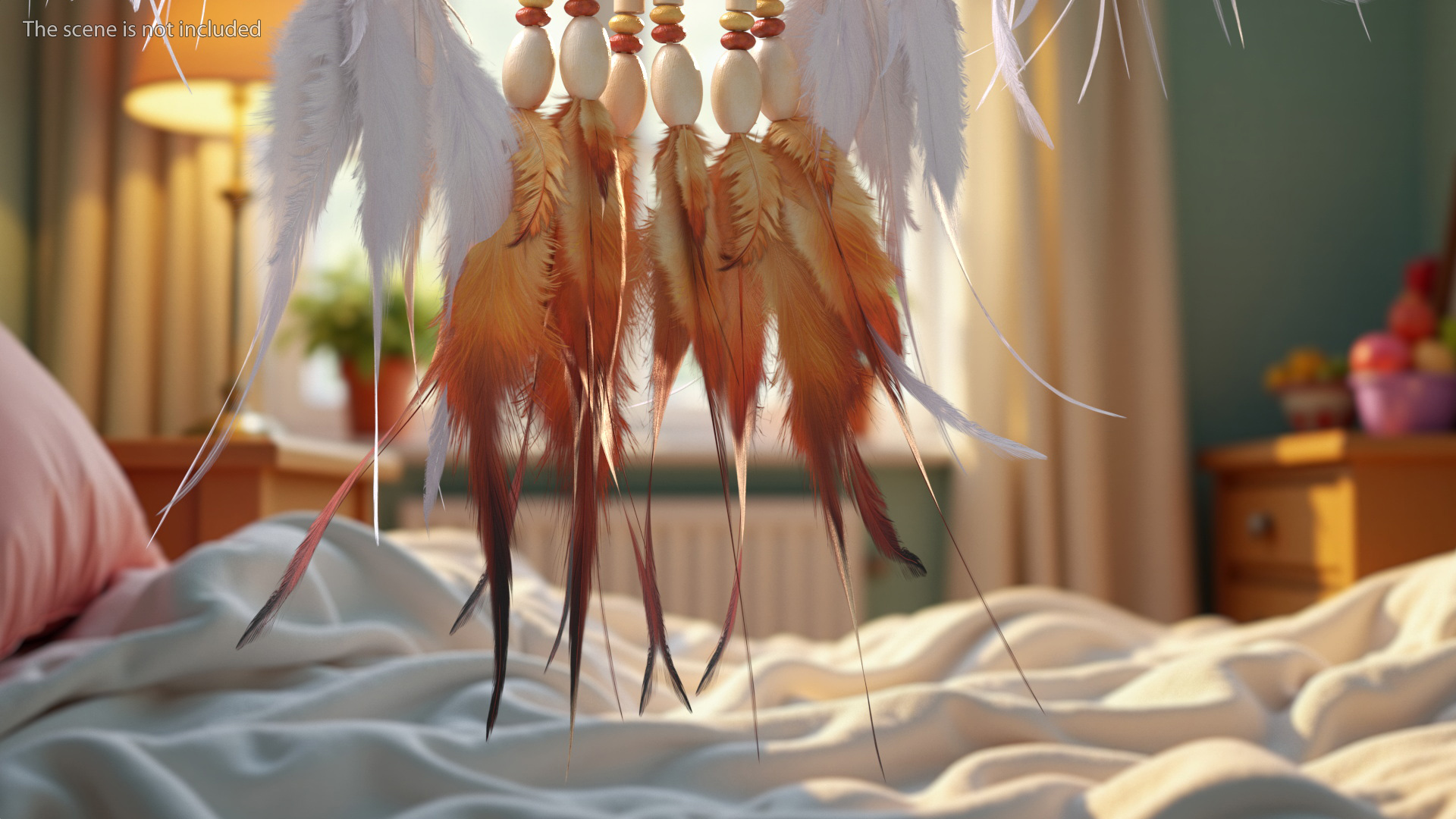 Dreamcatcher with Feathers and Beads Four Rings 3D