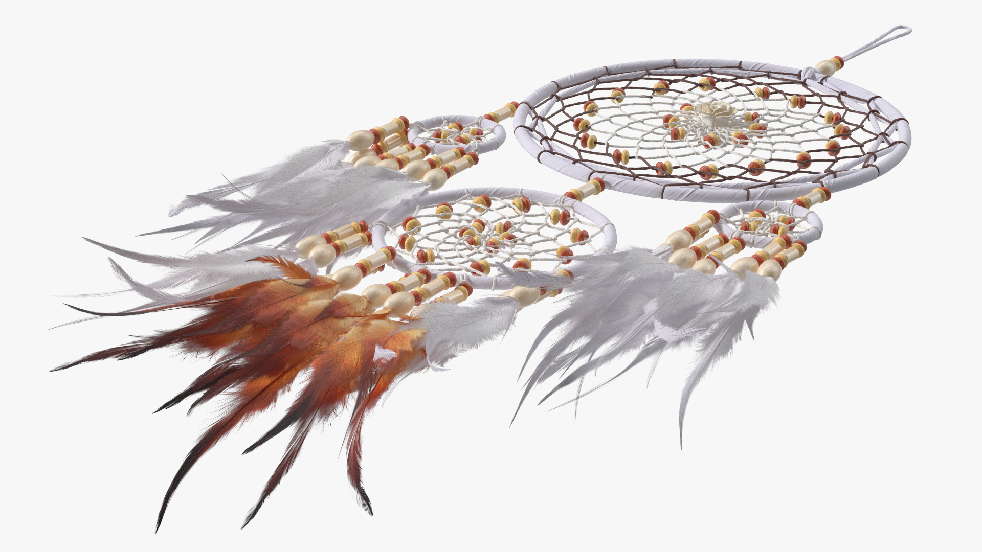 Dreamcatcher with Feathers and Beads Four Rings 3D