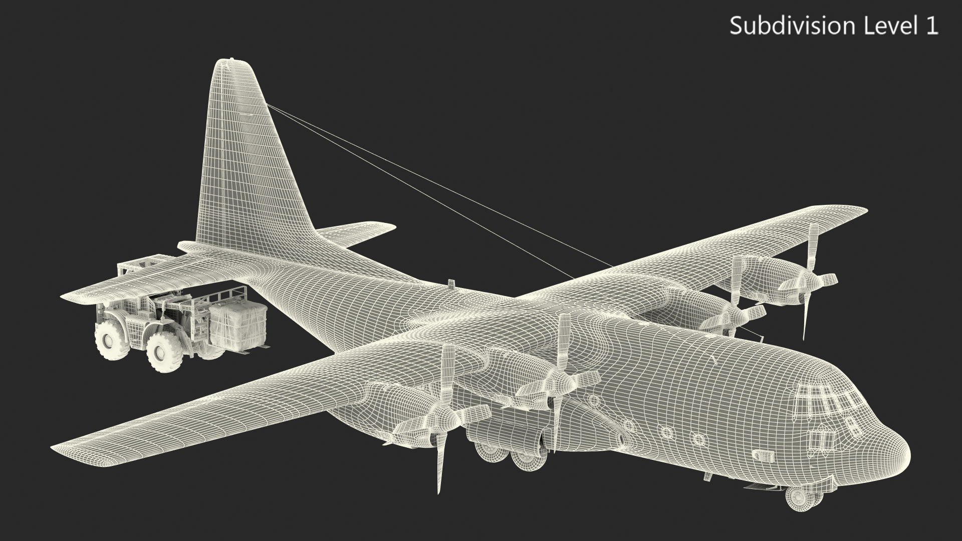 3D Forklift Loads Cargo to the Lockheed C 130 Hercules Rigged model