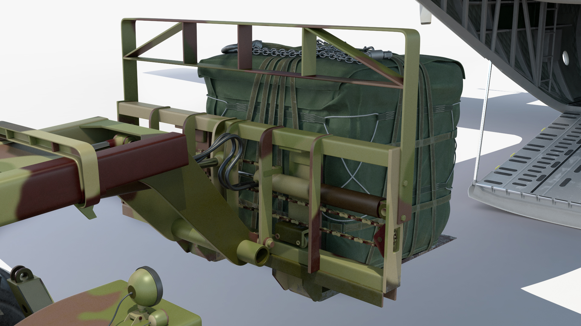 3D Forklift Loads Cargo to the Lockheed C 130 Hercules Rigged model