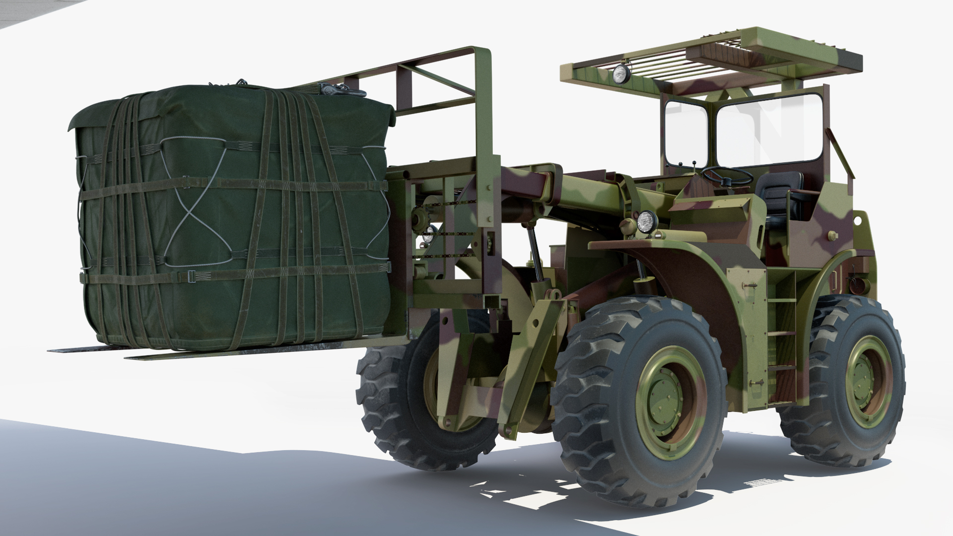 3D Forklift Loads Cargo to the Lockheed C 130 Hercules Rigged model