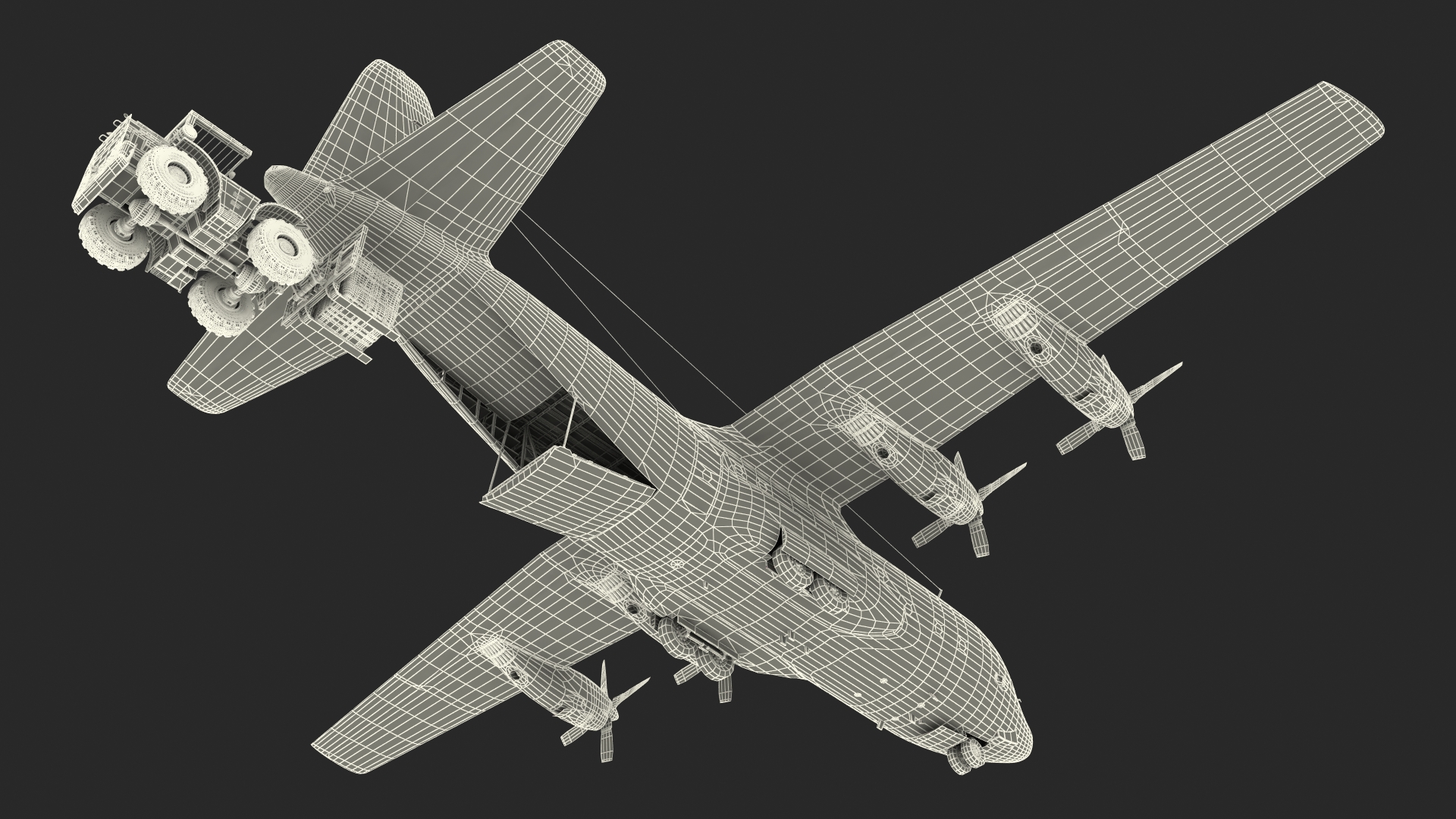 3D Forklift Loads Cargo to the Lockheed C 130 Hercules Rigged model