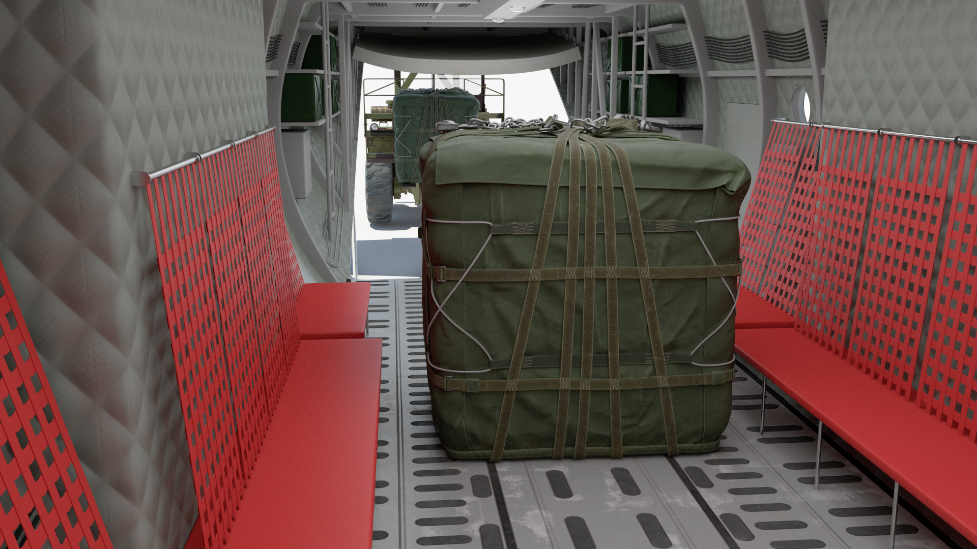 3D Forklift Loads Cargo to the Lockheed C 130 Hercules Rigged model