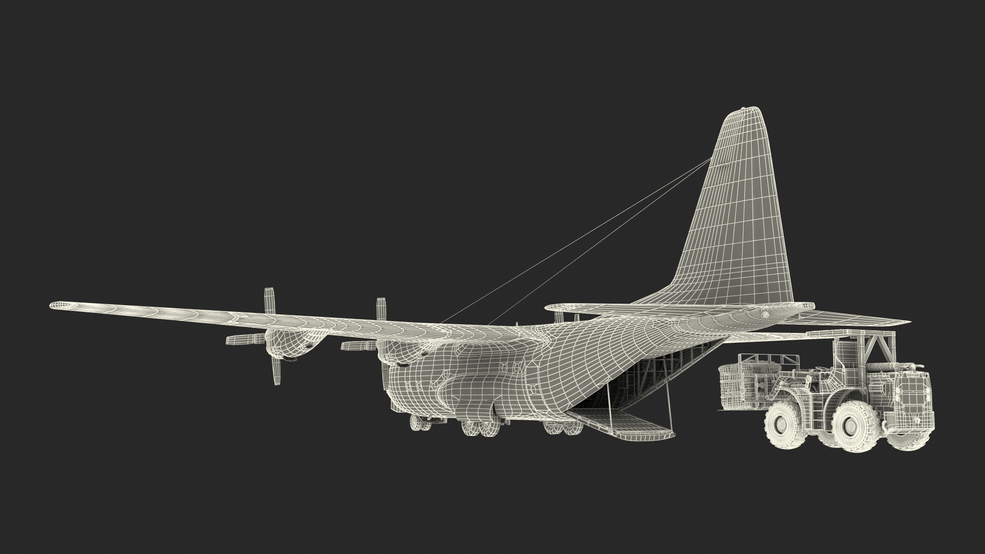 3D Forklift Loads Cargo to the Lockheed C 130 Hercules Rigged model