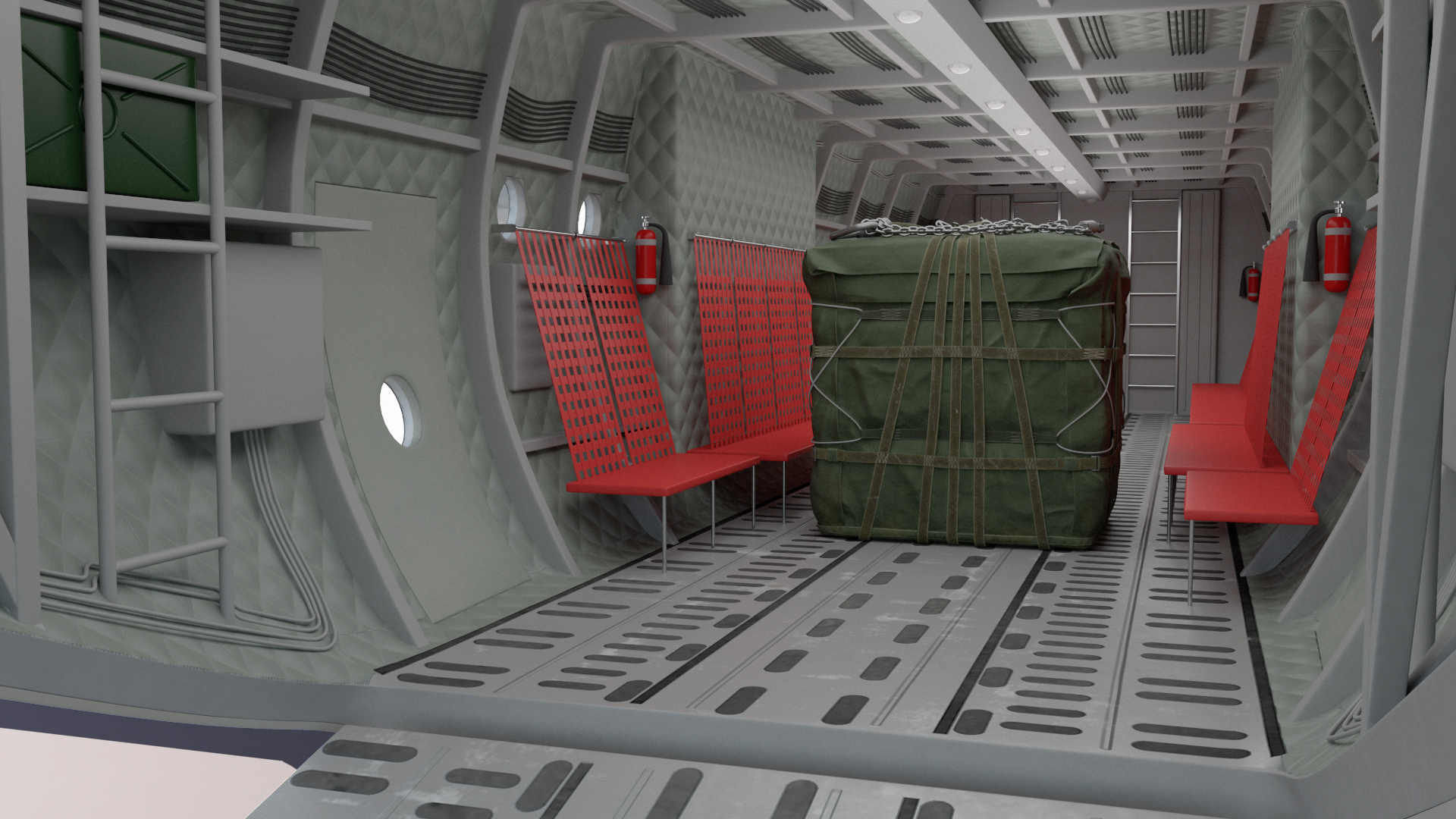3D Forklift Loads Cargo to the Lockheed C 130 Hercules Rigged model