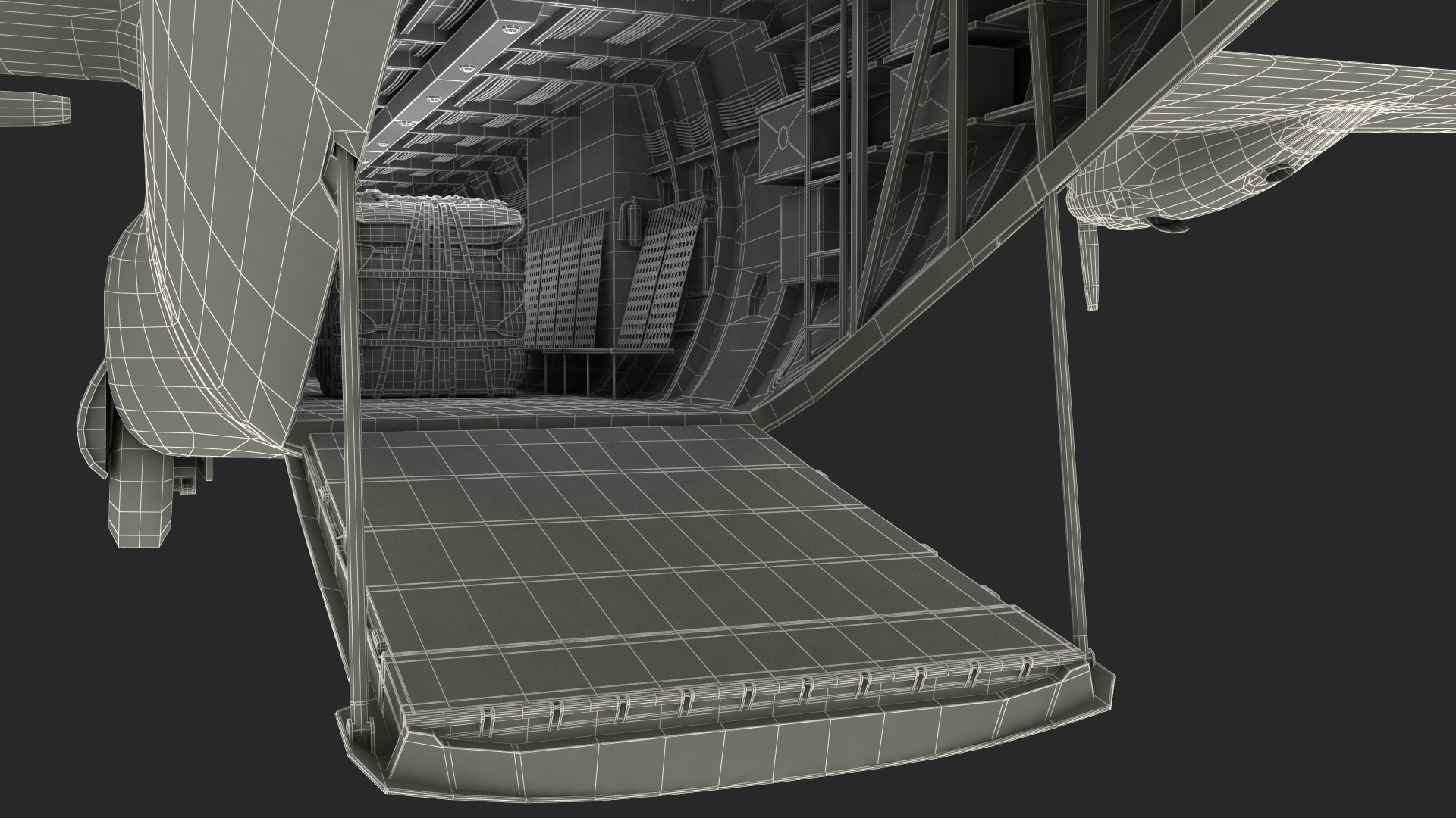 3D Forklift Loads Cargo to the Lockheed C 130 Hercules Rigged model