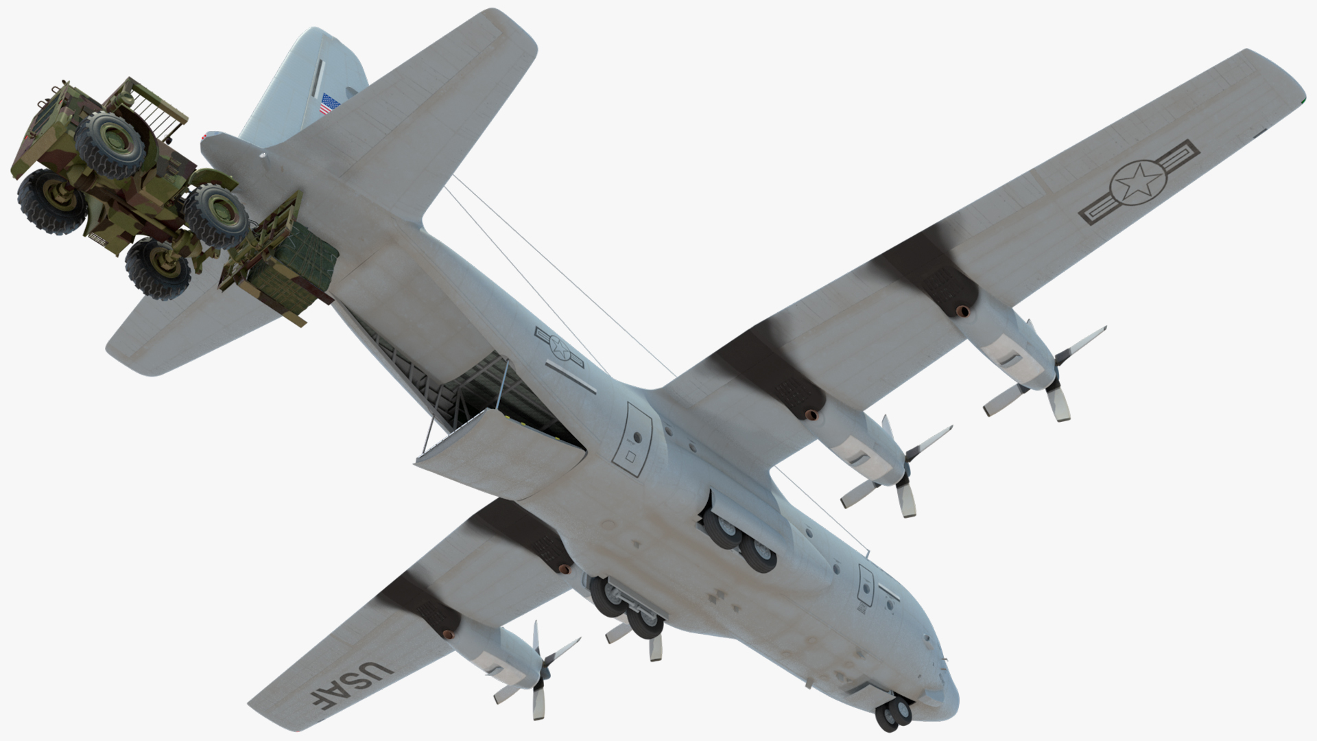 3D Forklift Loads Cargo to the Lockheed C 130 Hercules Rigged model