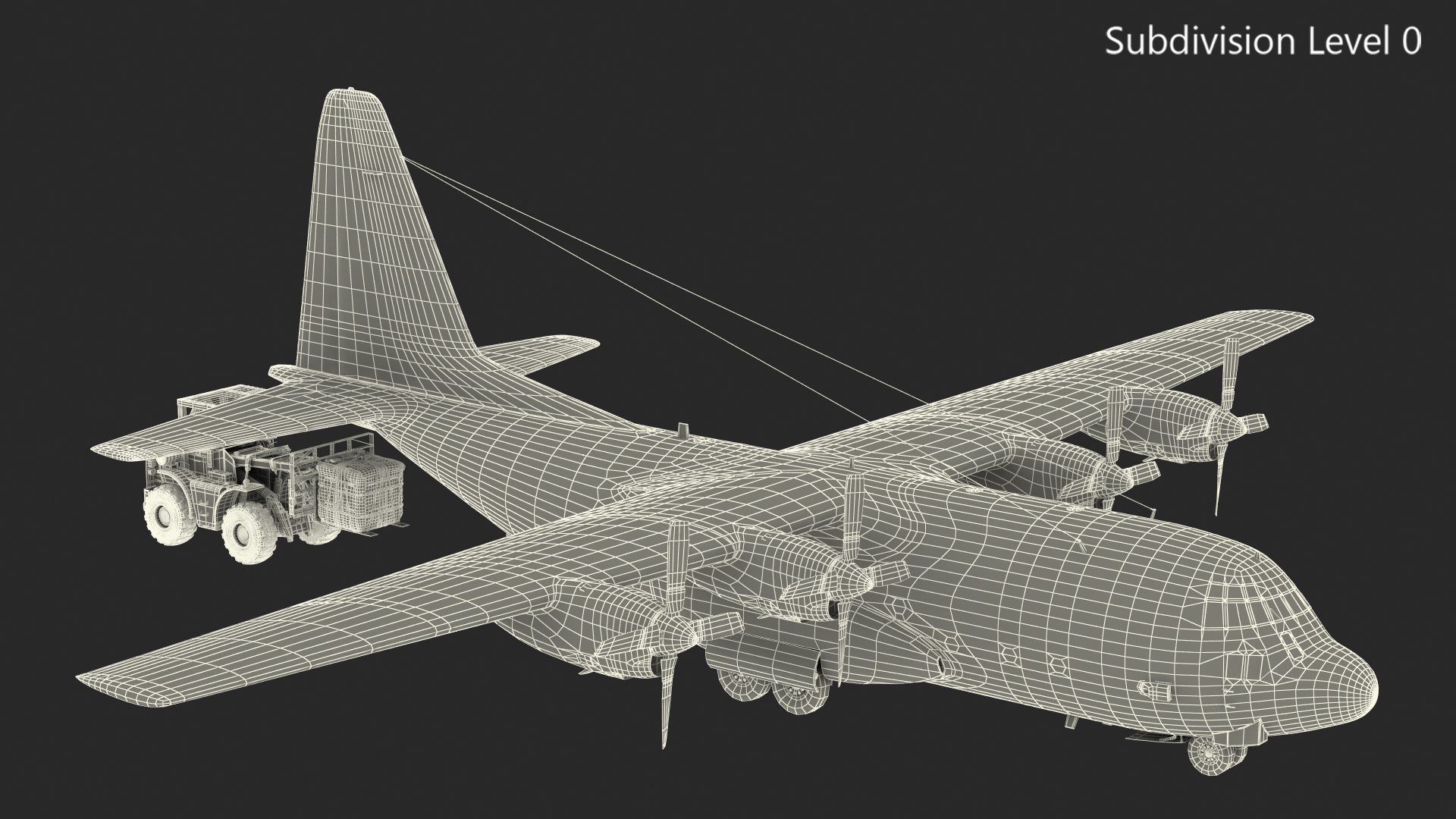 3D Forklift Loads Cargo to the Lockheed C 130 Hercules Rigged model