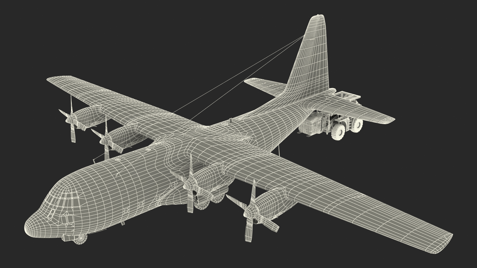 3D Forklift Loads Cargo to the Lockheed C 130 Hercules Rigged model