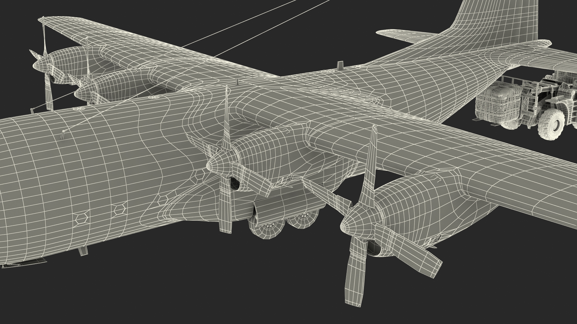 3D Forklift Loads Cargo to the Lockheed C 130 Hercules Rigged model