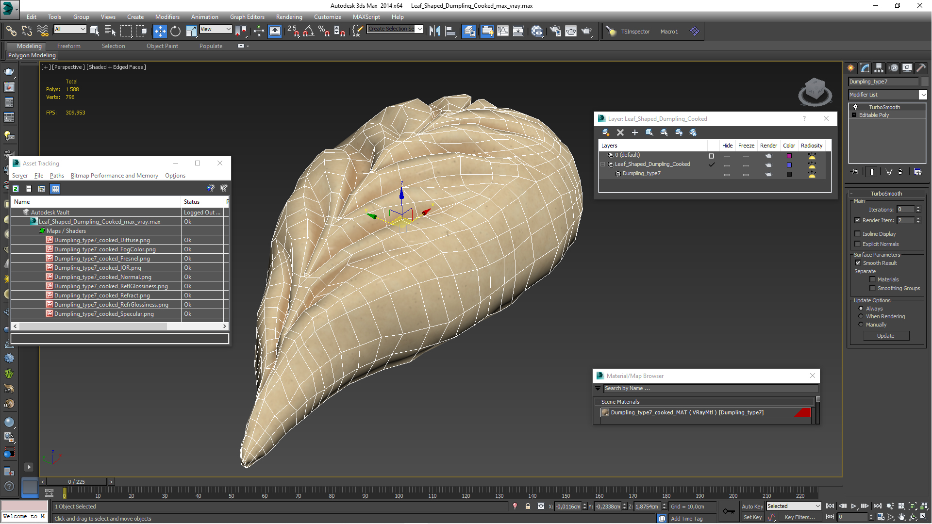 Leaf Shaped Dumpling Cooked 3D