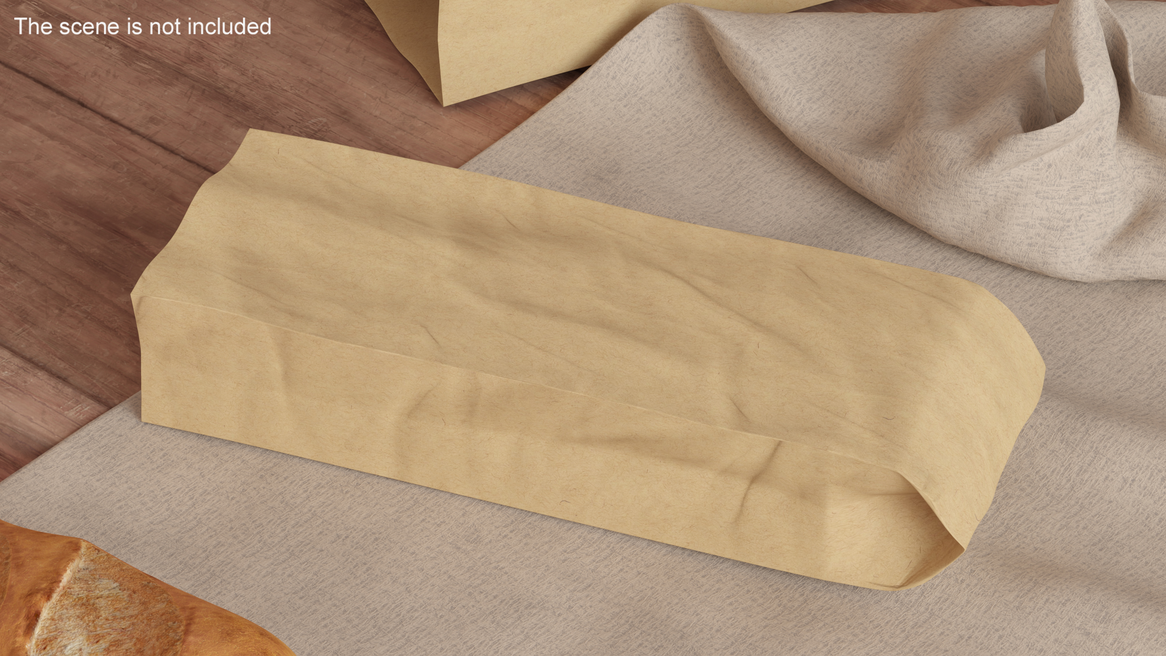 3D Brown Paper Bag for Bread Empty
