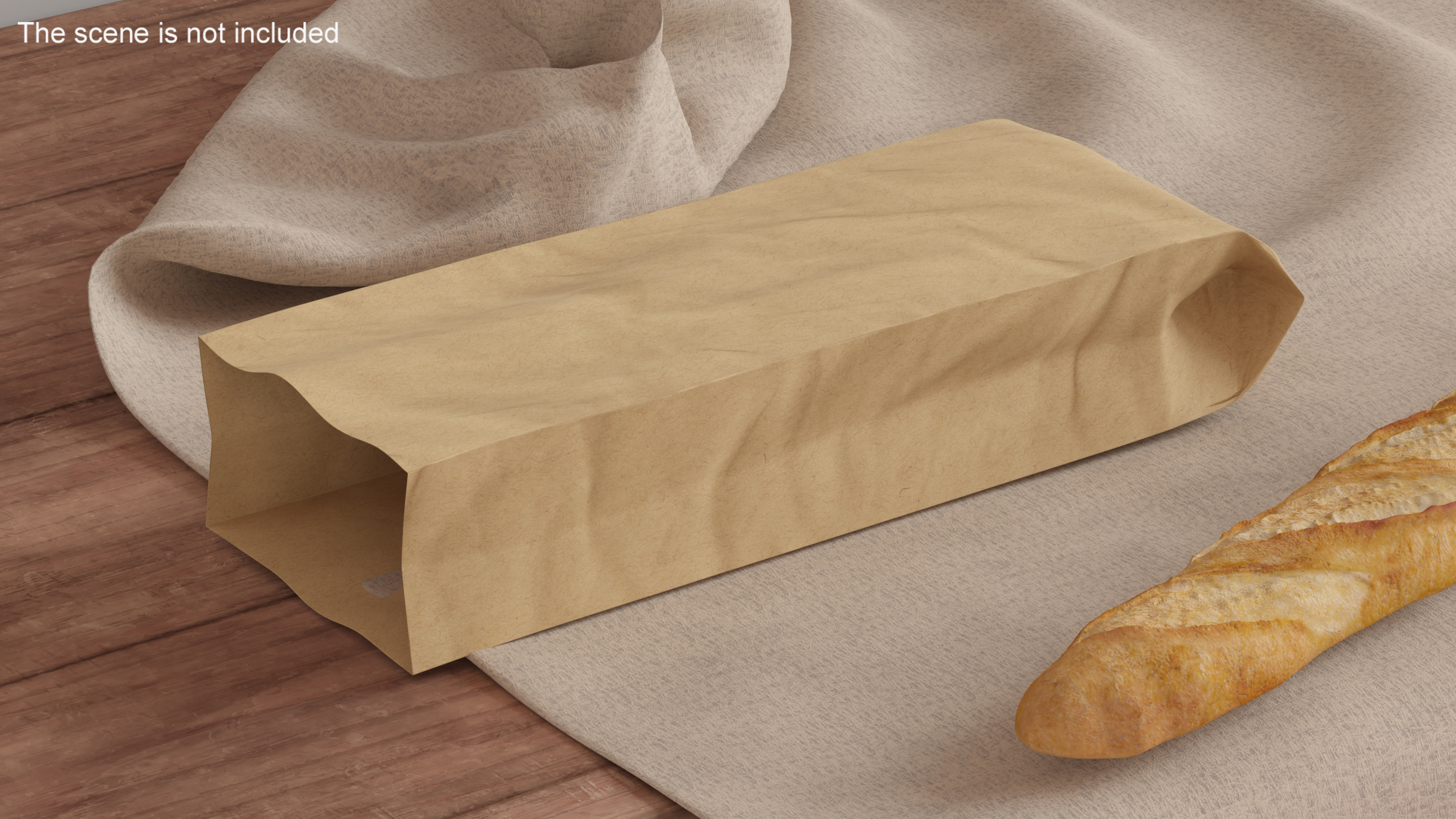 3D Brown Paper Bag for Bread Empty