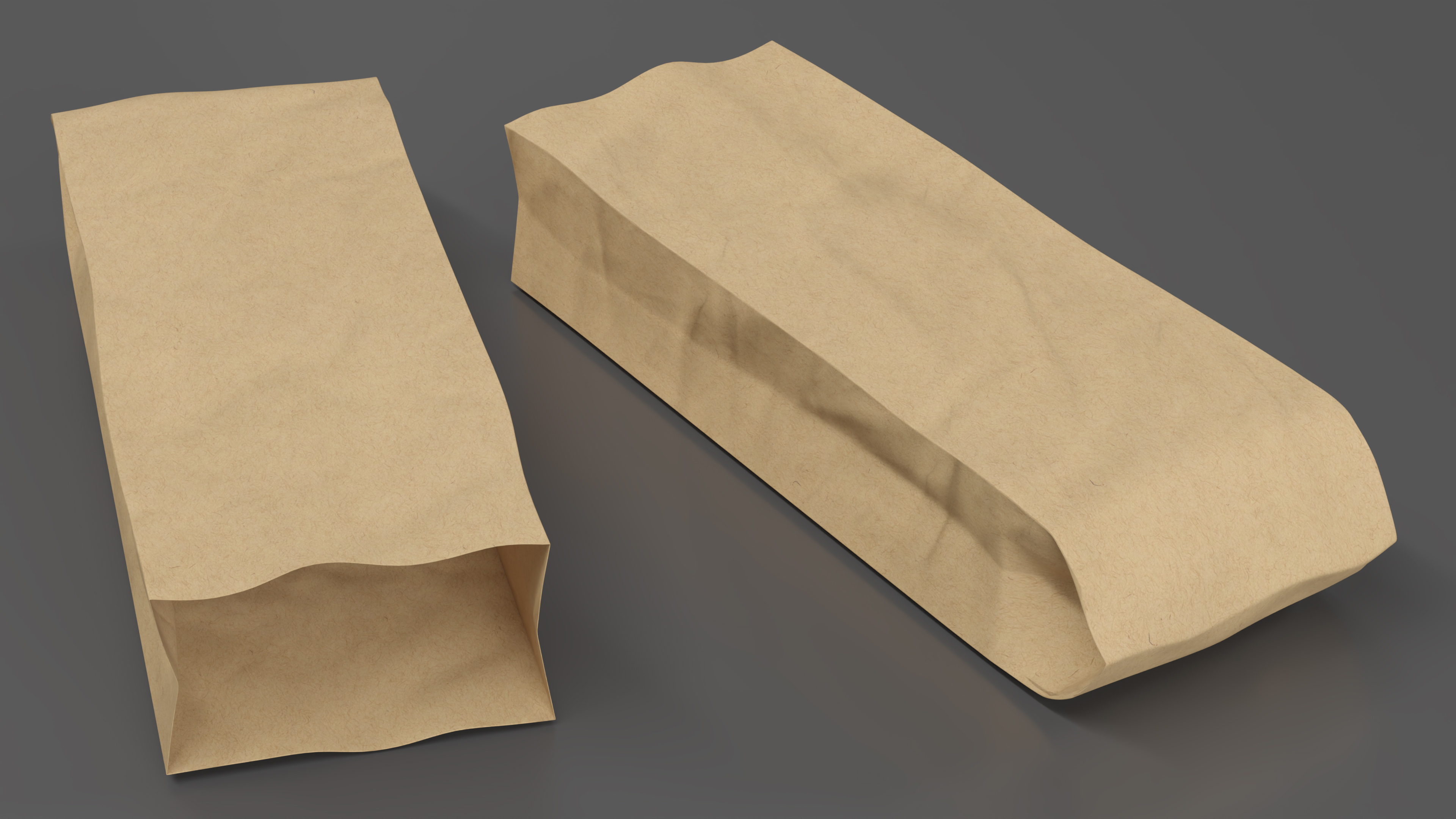 3D Brown Paper Bag for Bread Empty