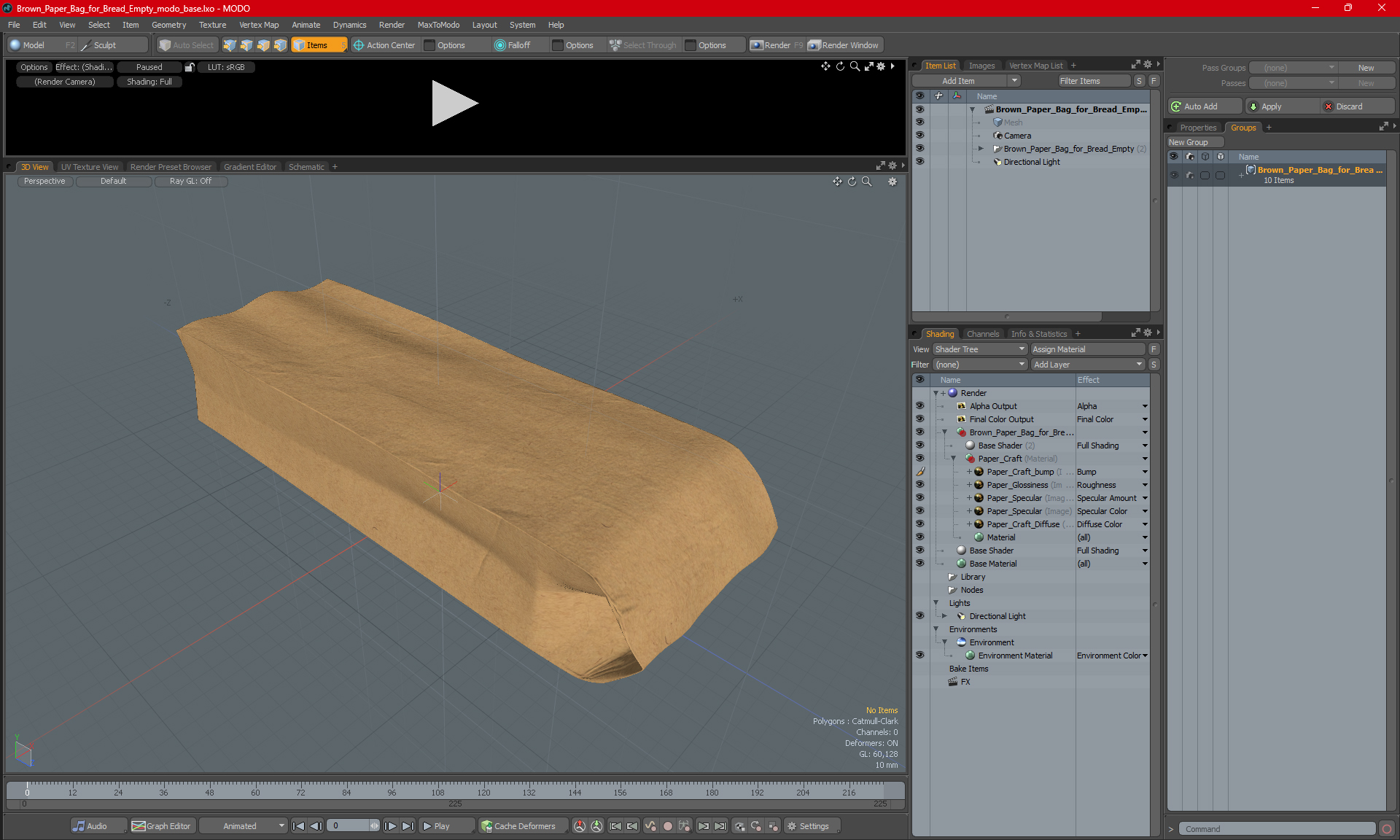 3D Brown Paper Bag for Bread Empty