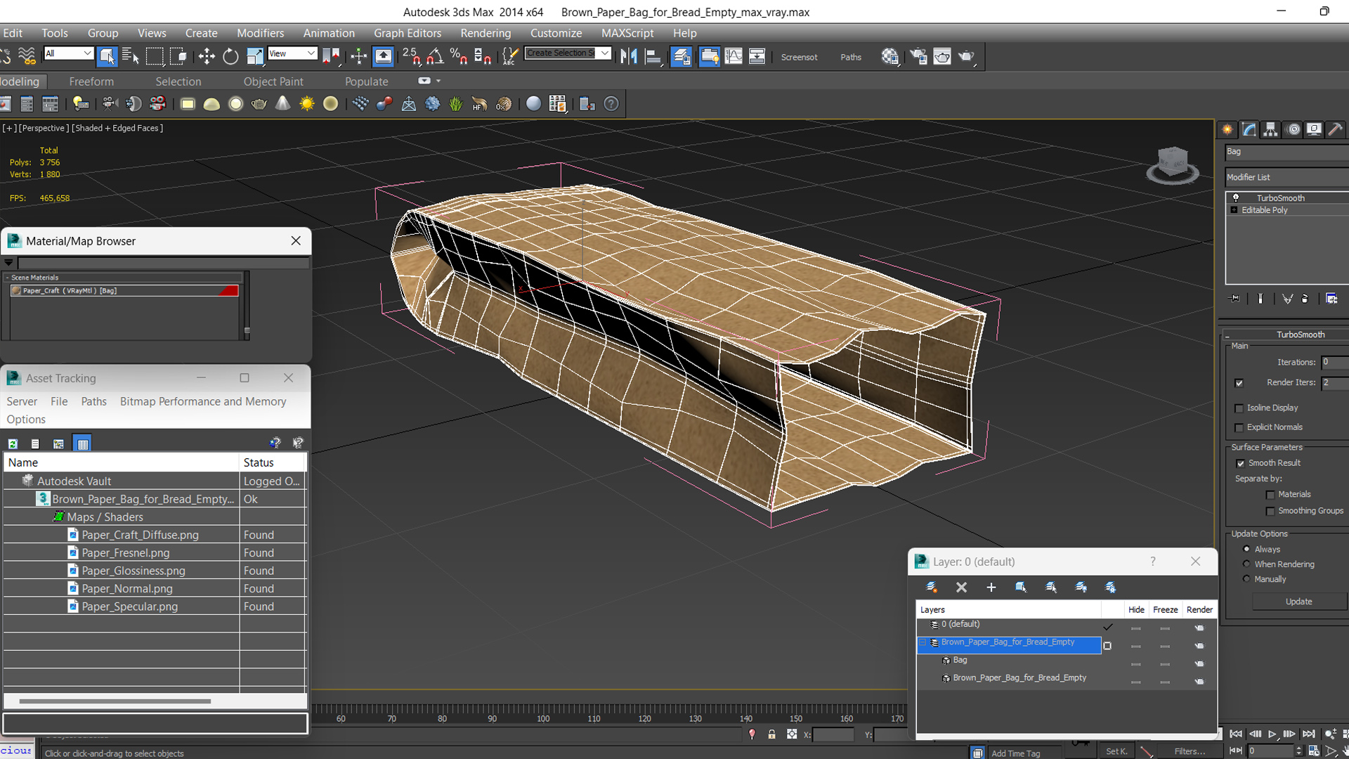 3D Brown Paper Bag for Bread Empty