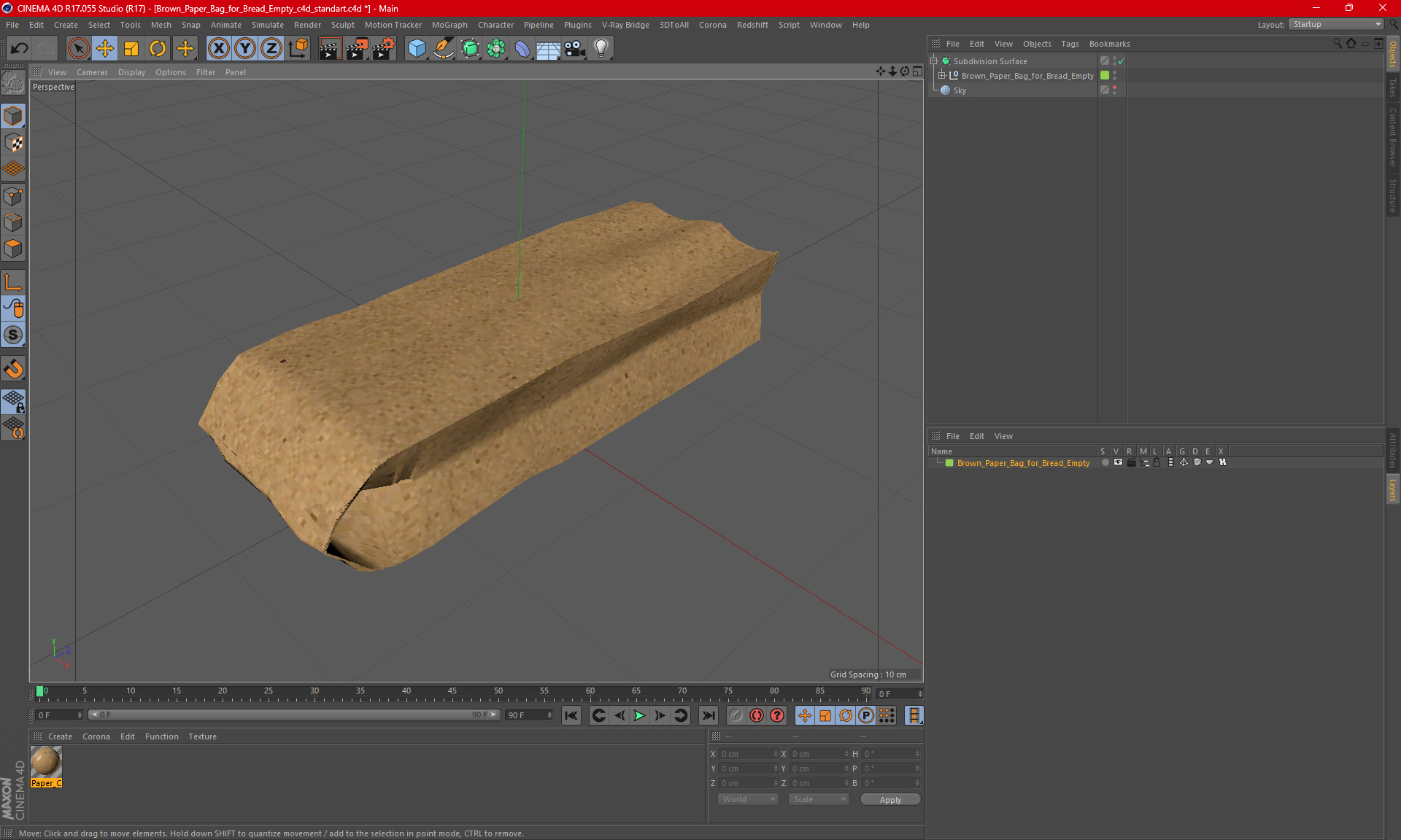 3D Brown Paper Bag for Bread Empty