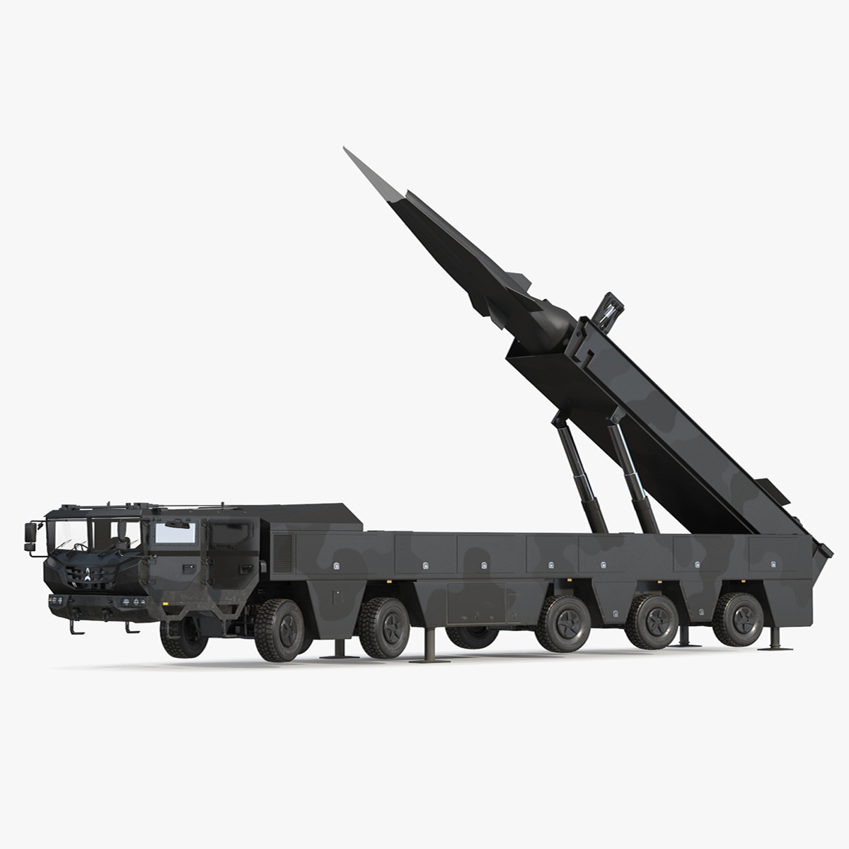 3D Strategic Missile on Road Mobile Vehicle Rigged for Cinema 4D